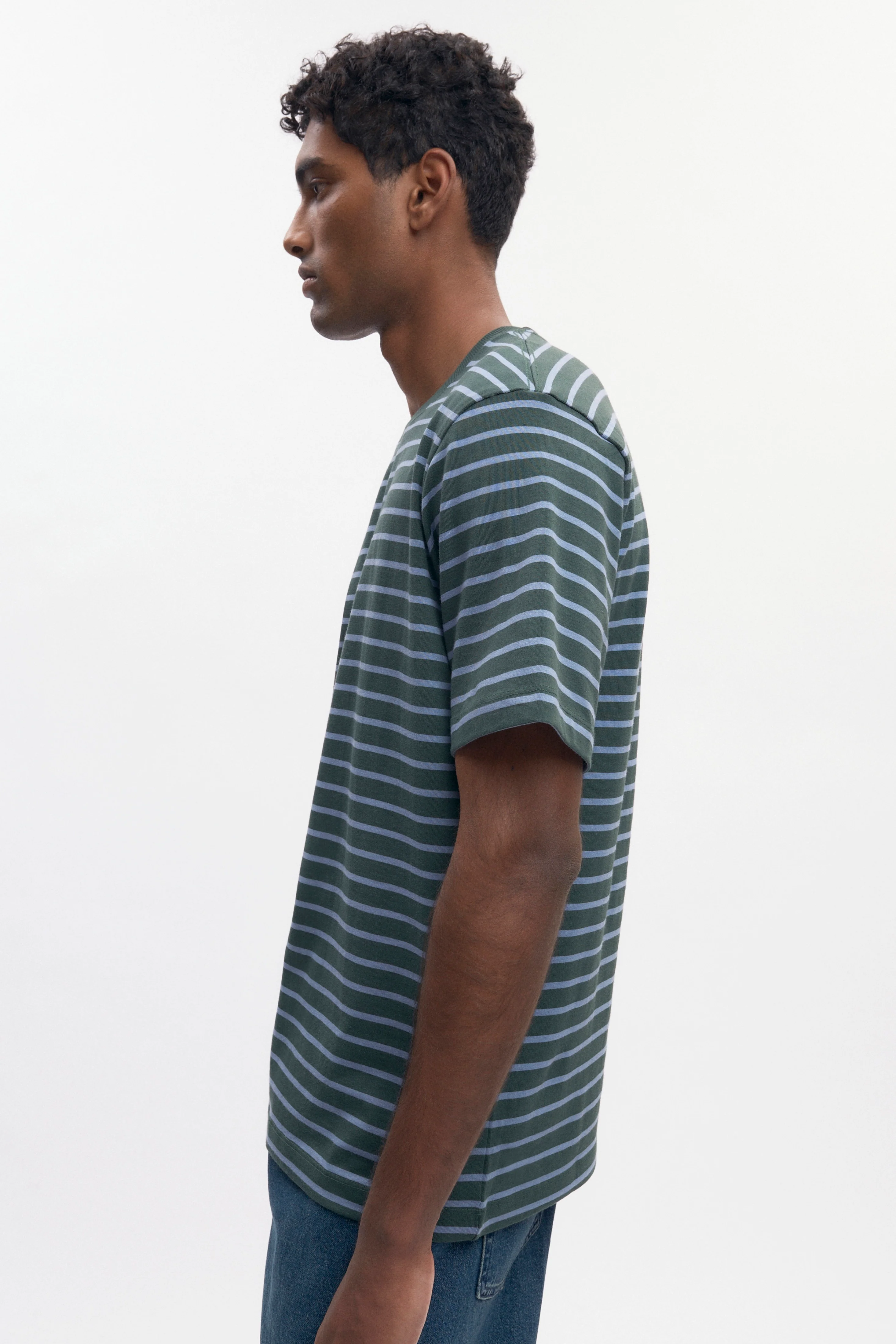Men's Midweight Crew in Bottle Green/Columbia Stripe - Image 3