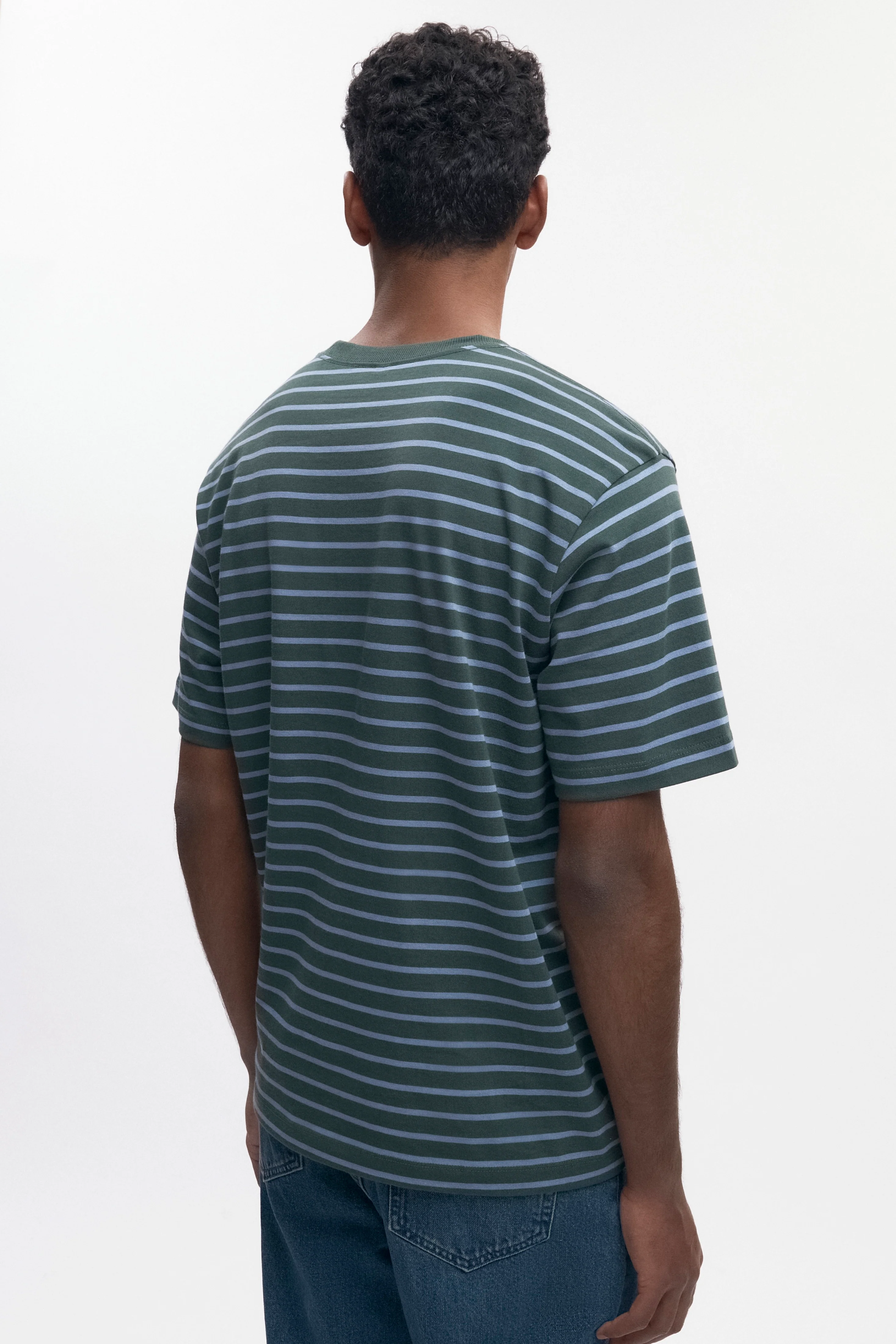 Men's Midweight Crew in Bottle Green/Columbia Stripe - Image 4