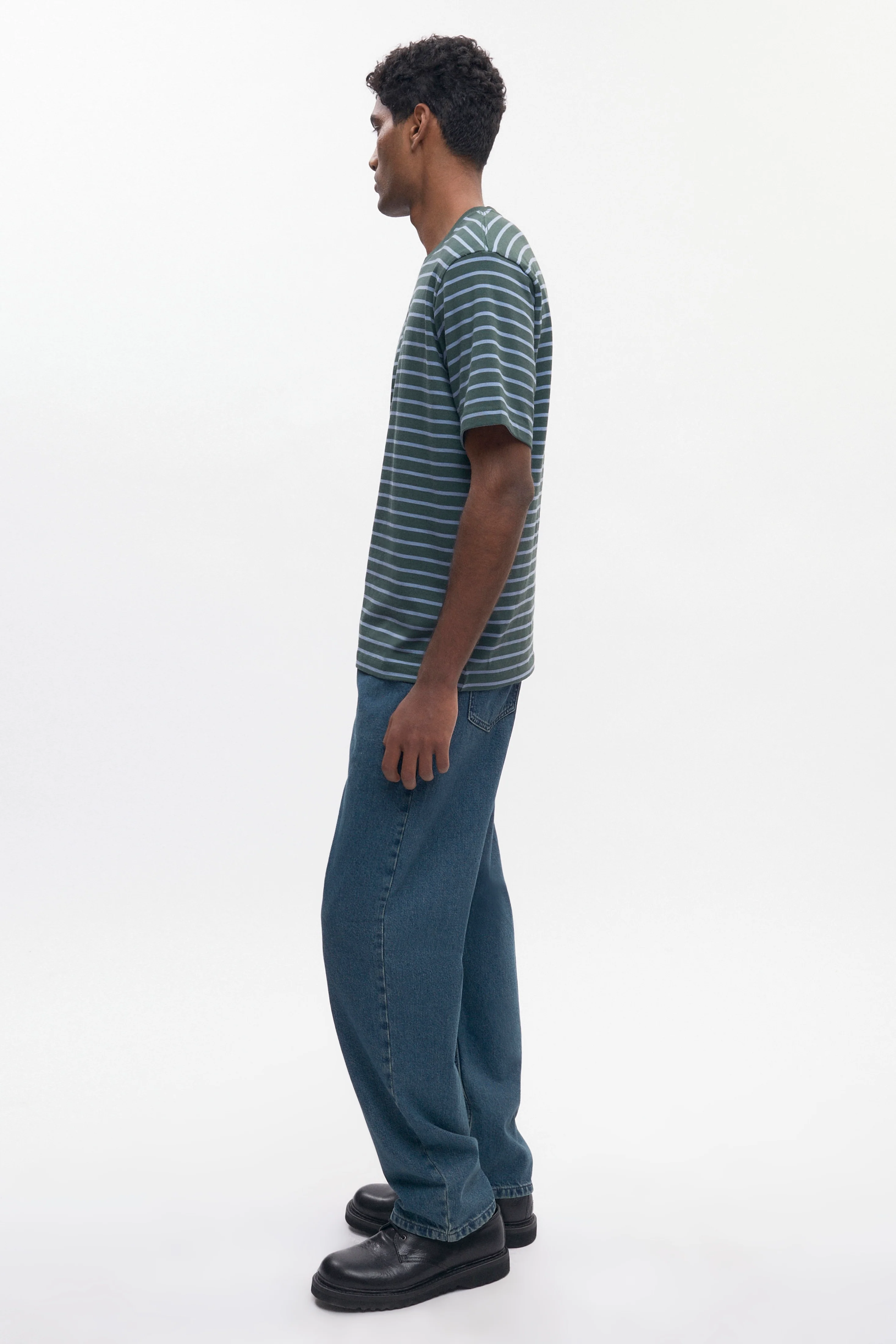 Men's Midweight Crew in Bottle Green/Columbia Stripe - Image 5