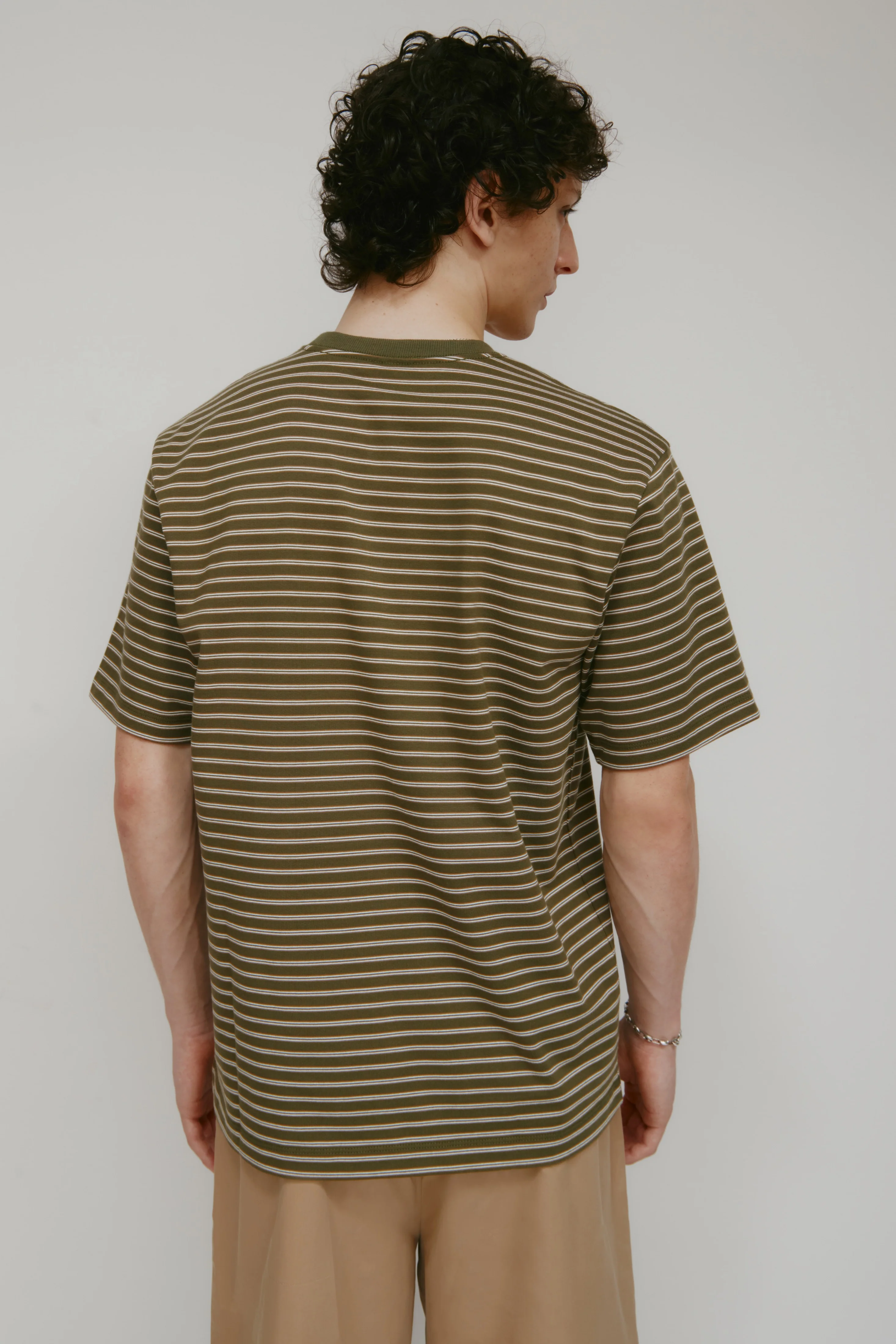 Men's Midweight Crew in Olive/Marshmallow/Otter Stripe - Image 4