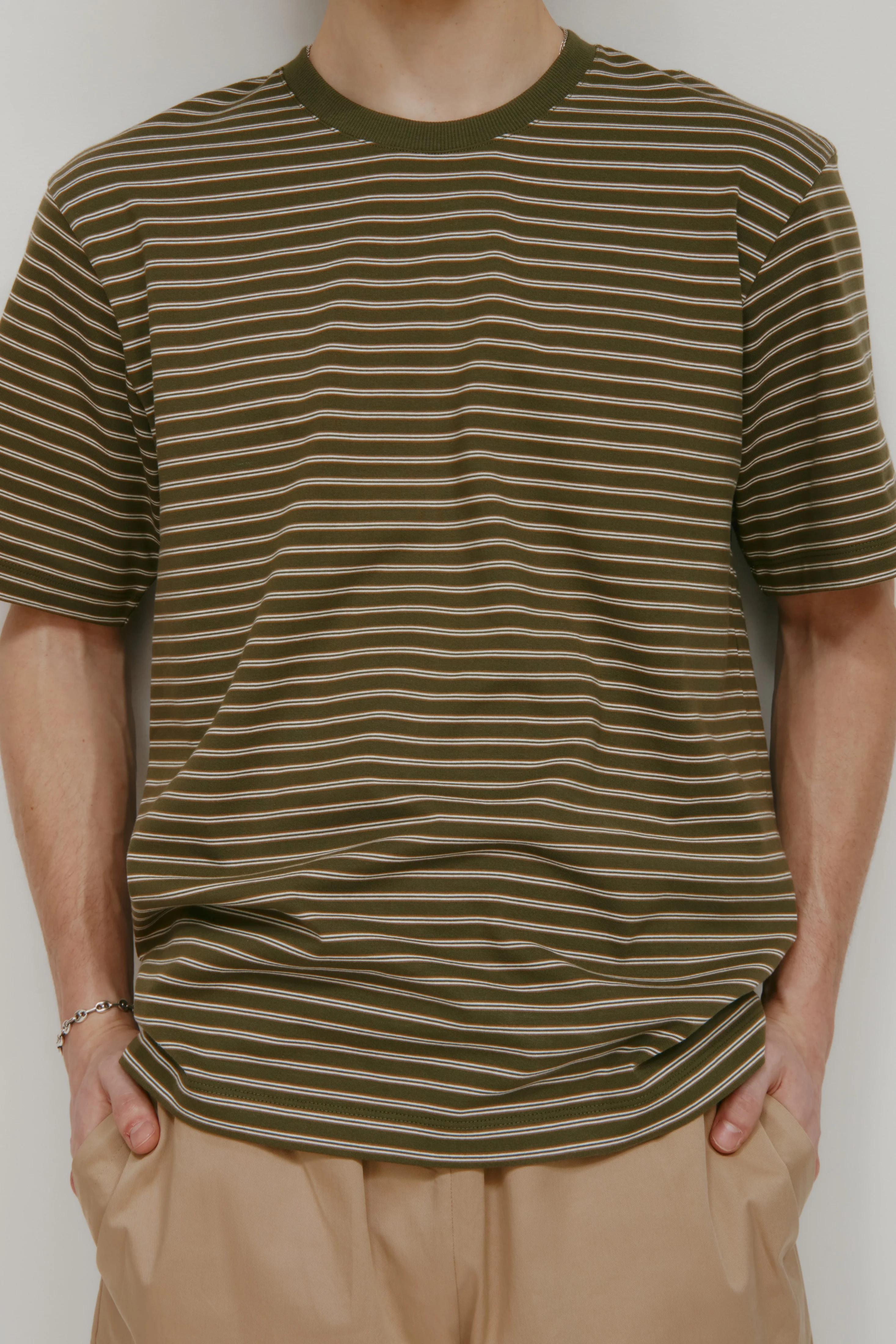 Men's Midweight Crew in Olive/Marshmallow/Otter Stripe - Image 5