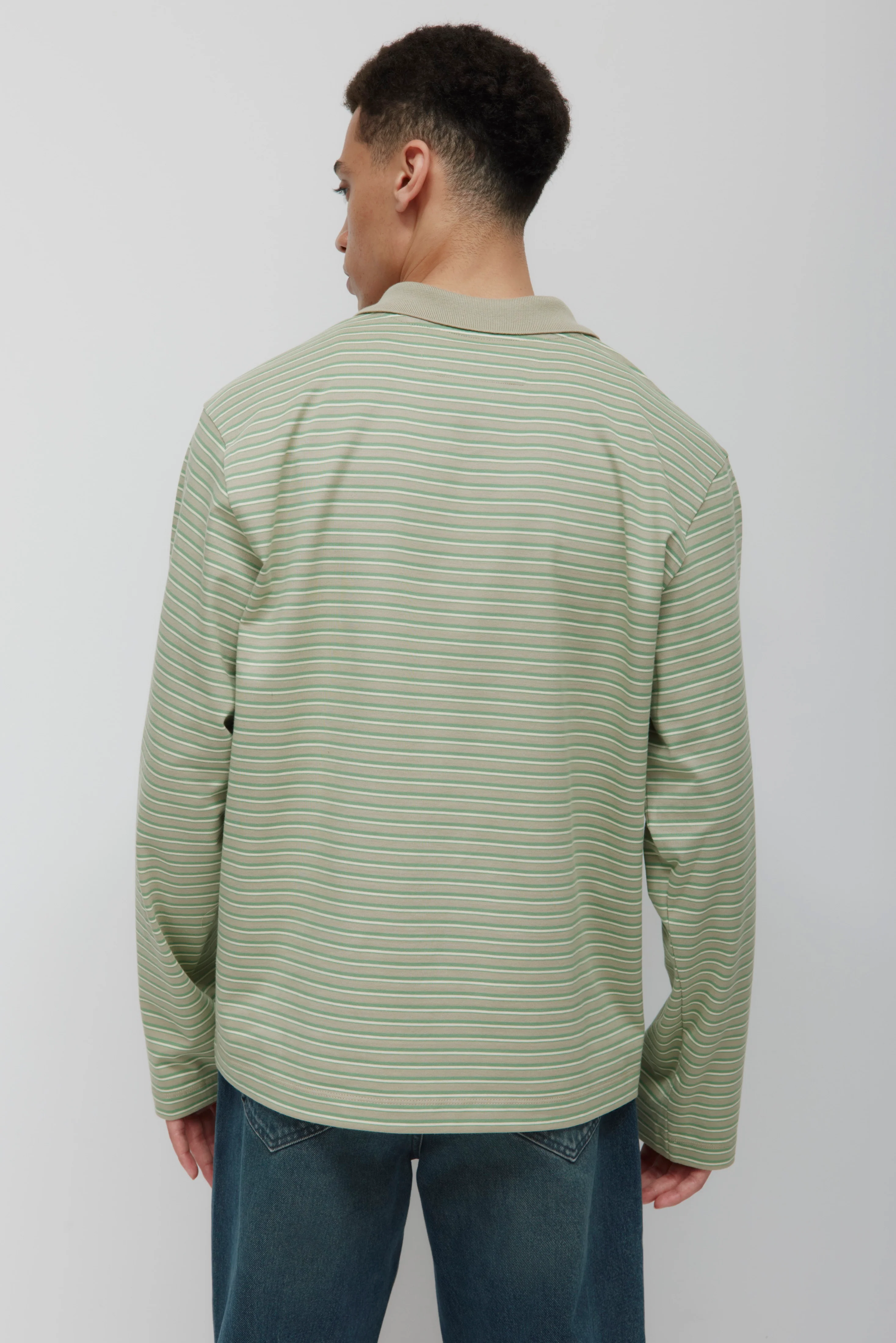 Men's Midweight Longsleeve Polo in Dune Grass/Retro Green/Natural Stripe - Image 4