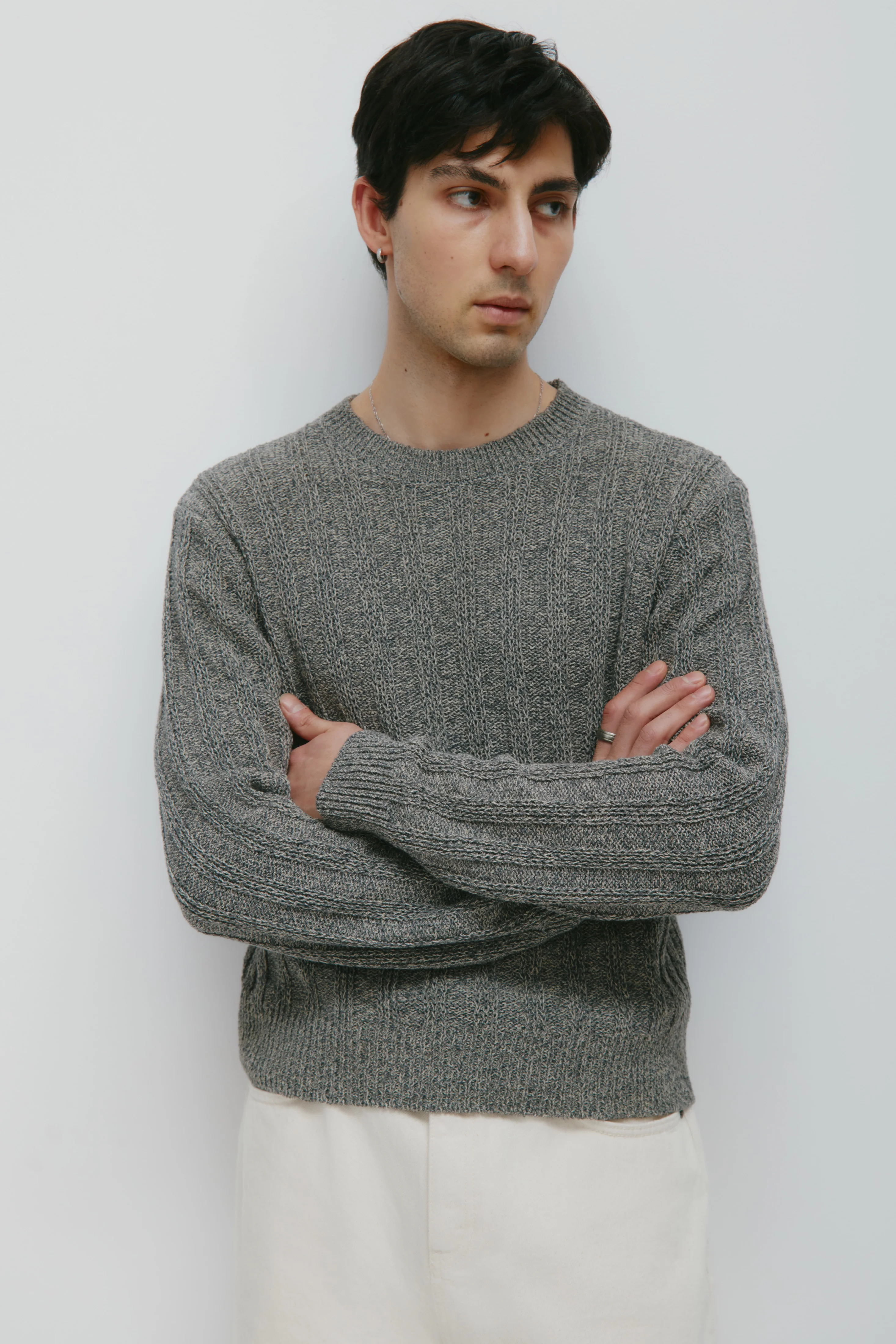 Men's Nima Open Knit Crew in Dark Slate - Image 3