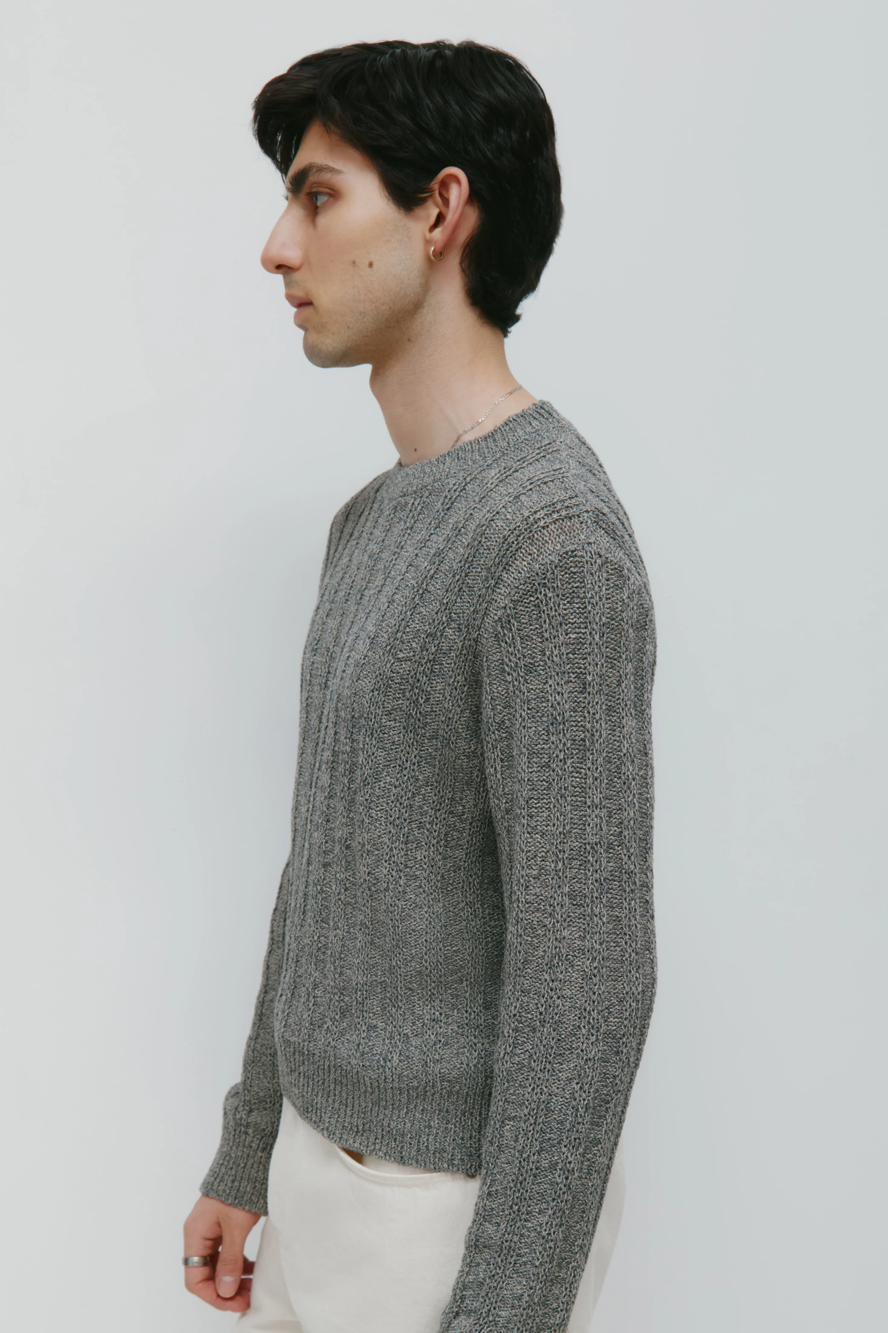 Men's Nima Open Knit Crew in Dark Slate - Image 4