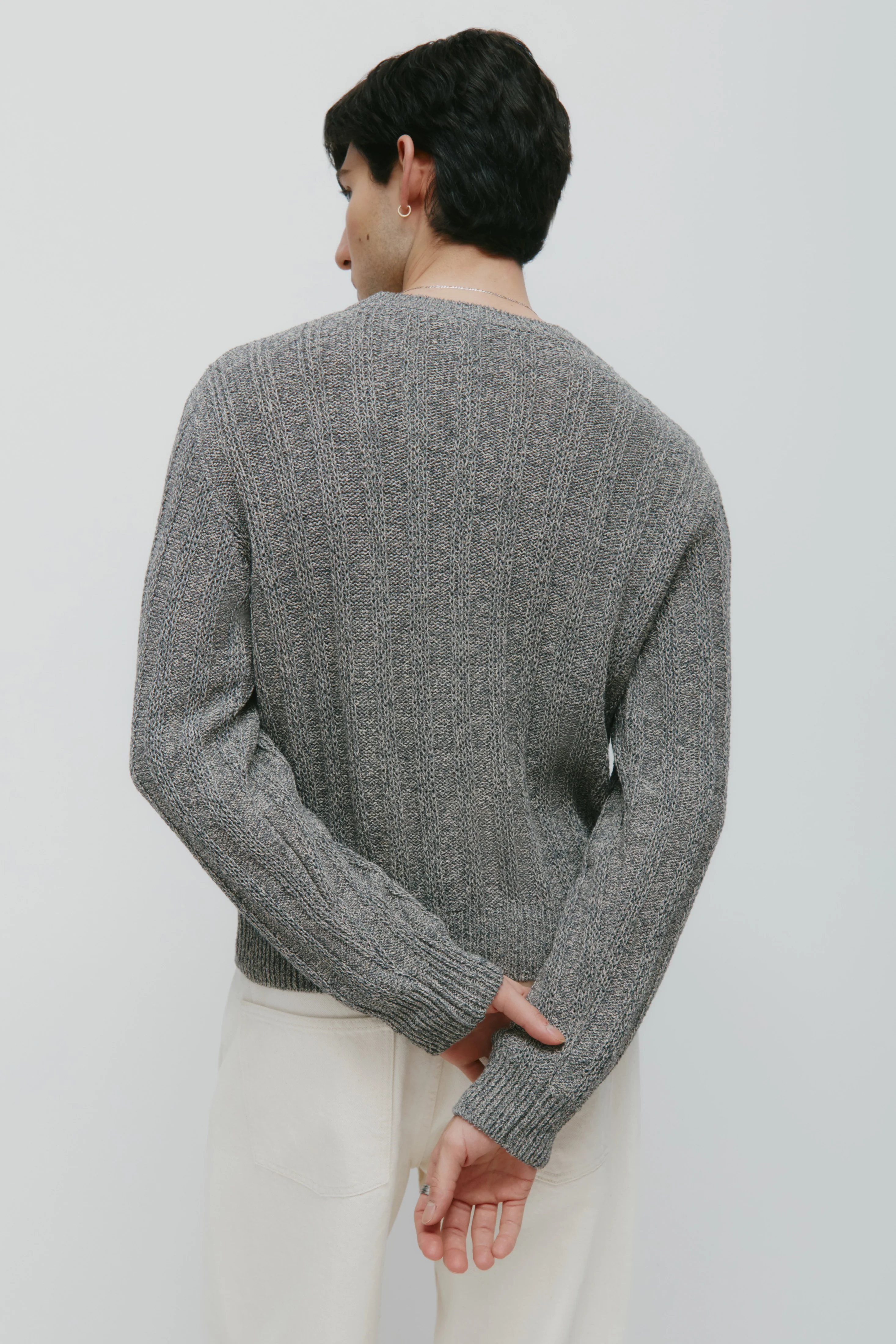 Men's Nima Open Knit Crew in Dark Slate - Image 5