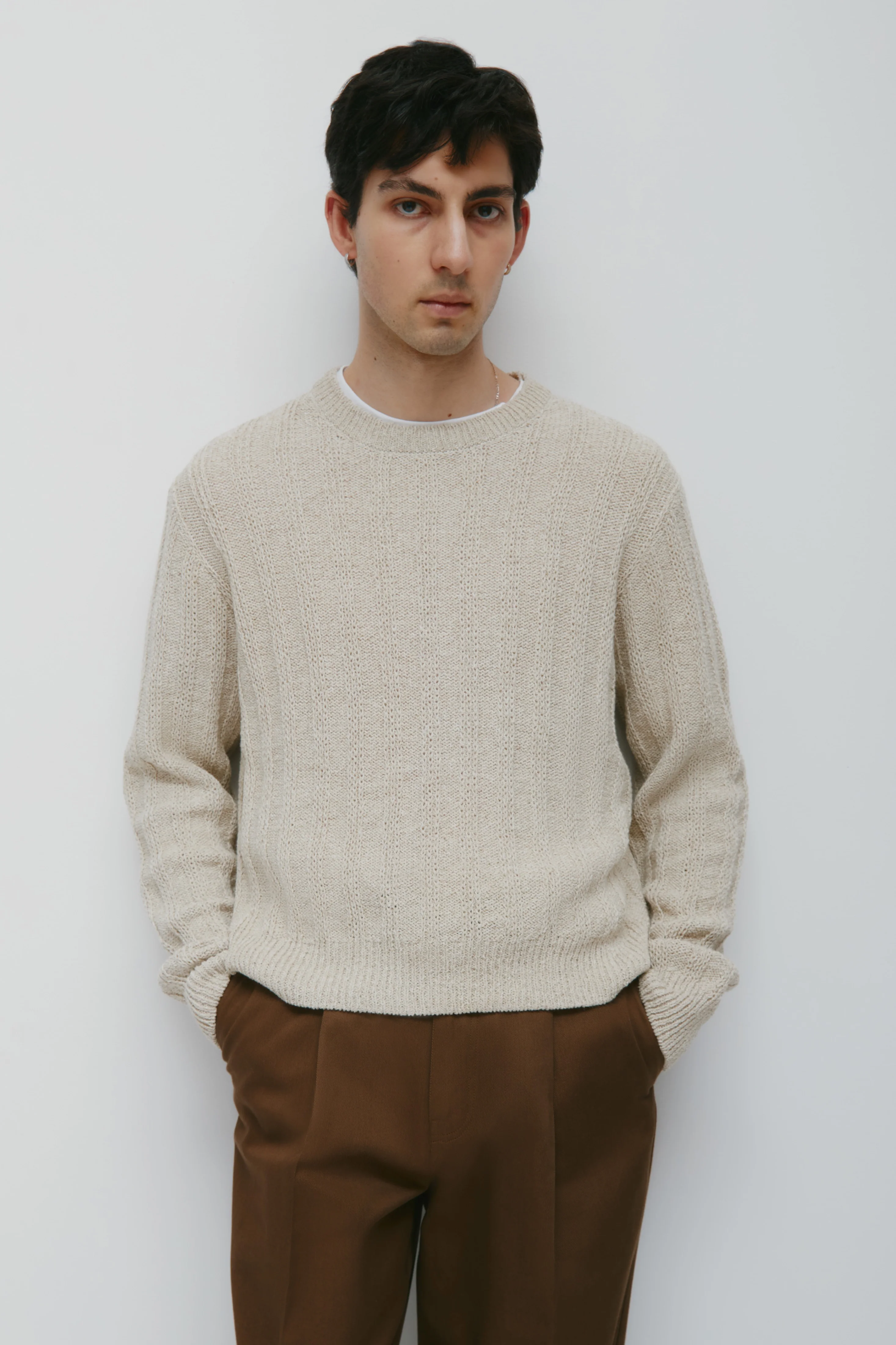 Men's Nima Open Knit Crew in Dove - Image 3