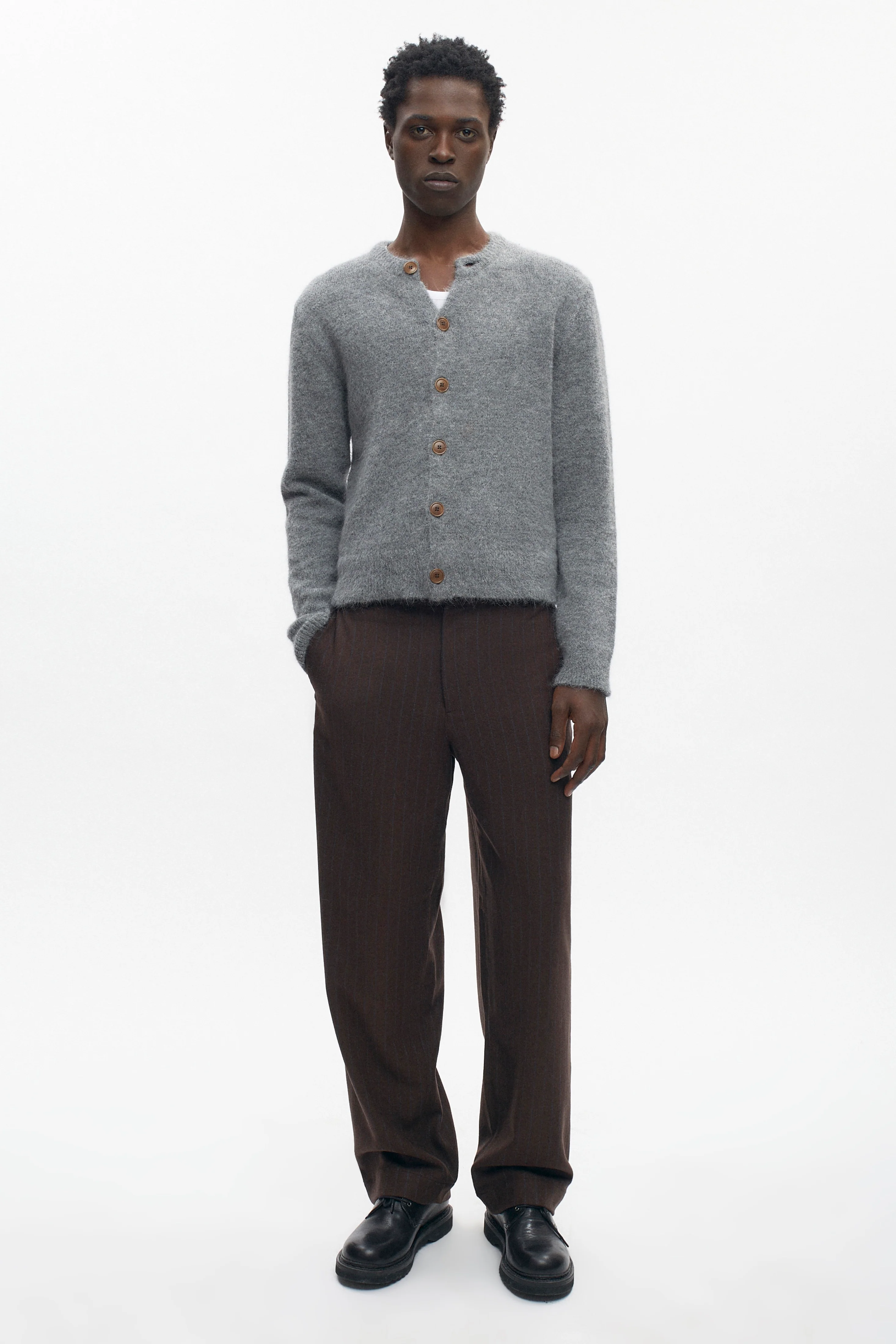 Men's Noor Fuzzy Cardigan in Medium Grey - Image 2