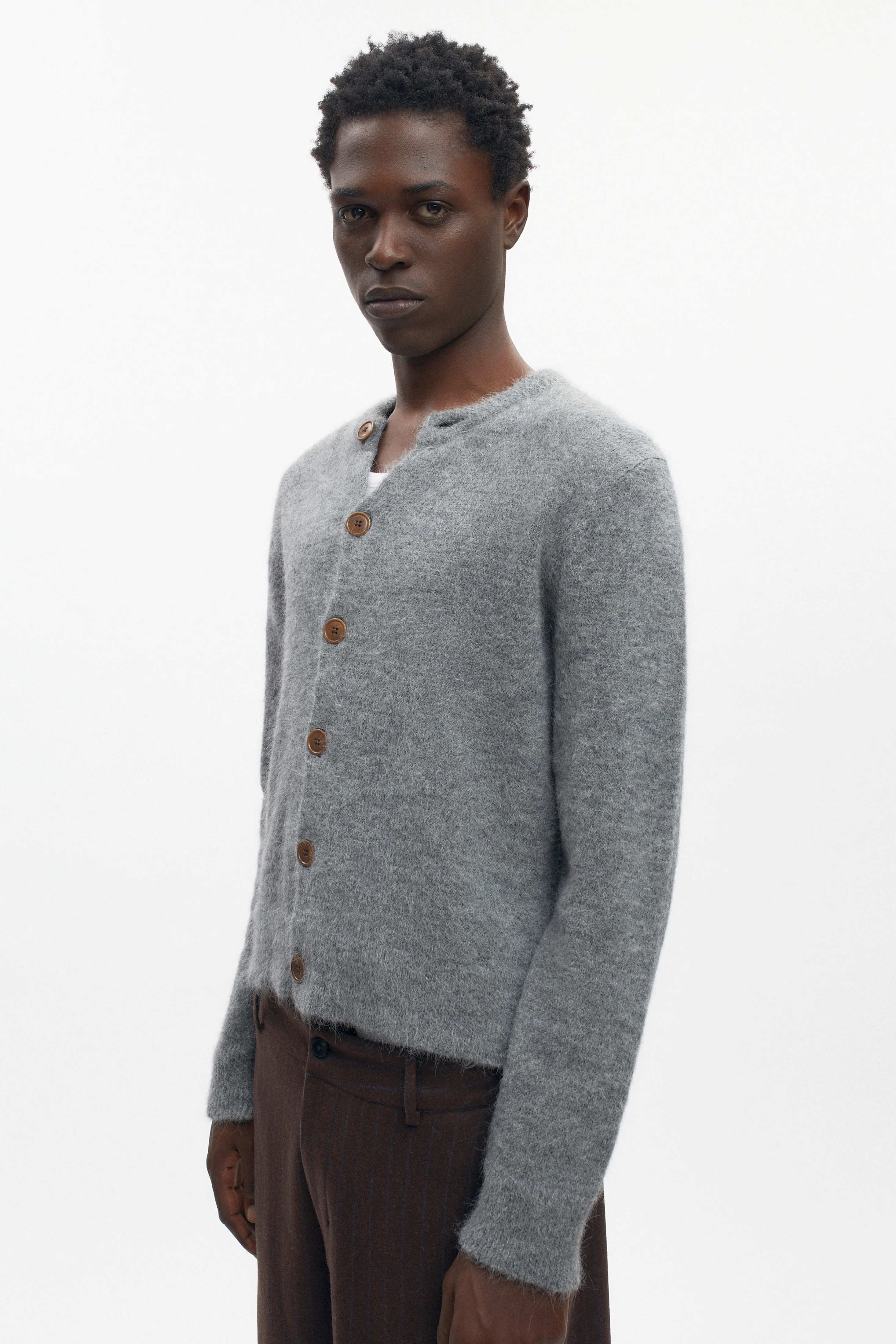 Men's Noor Fuzzy Cardigan in Medium Grey - Image 3