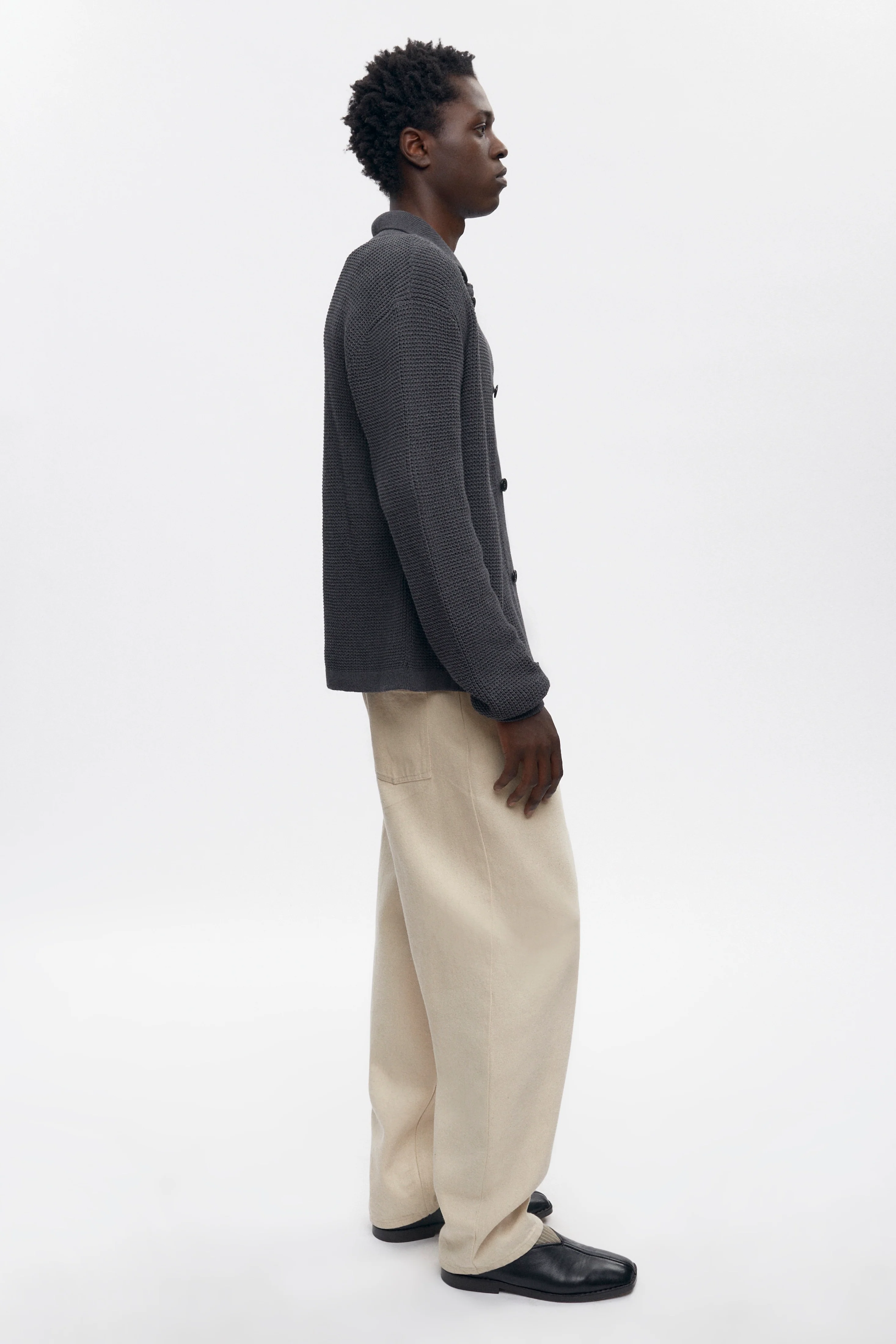 Men's Open Knit Shirt in Charcoal Melange - Image 4