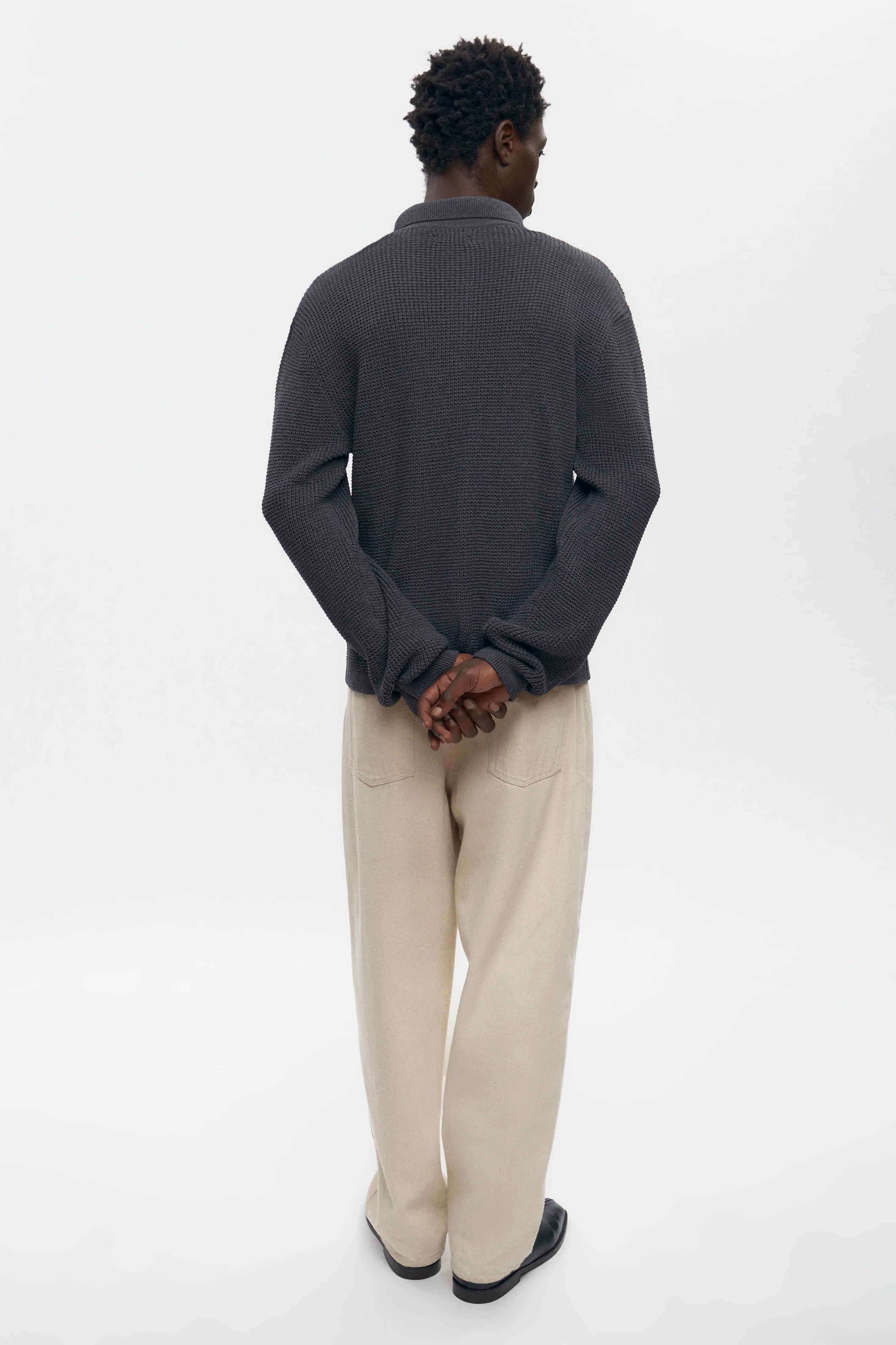 Men's Open Knit Shirt in Charcoal Melange - Image 6