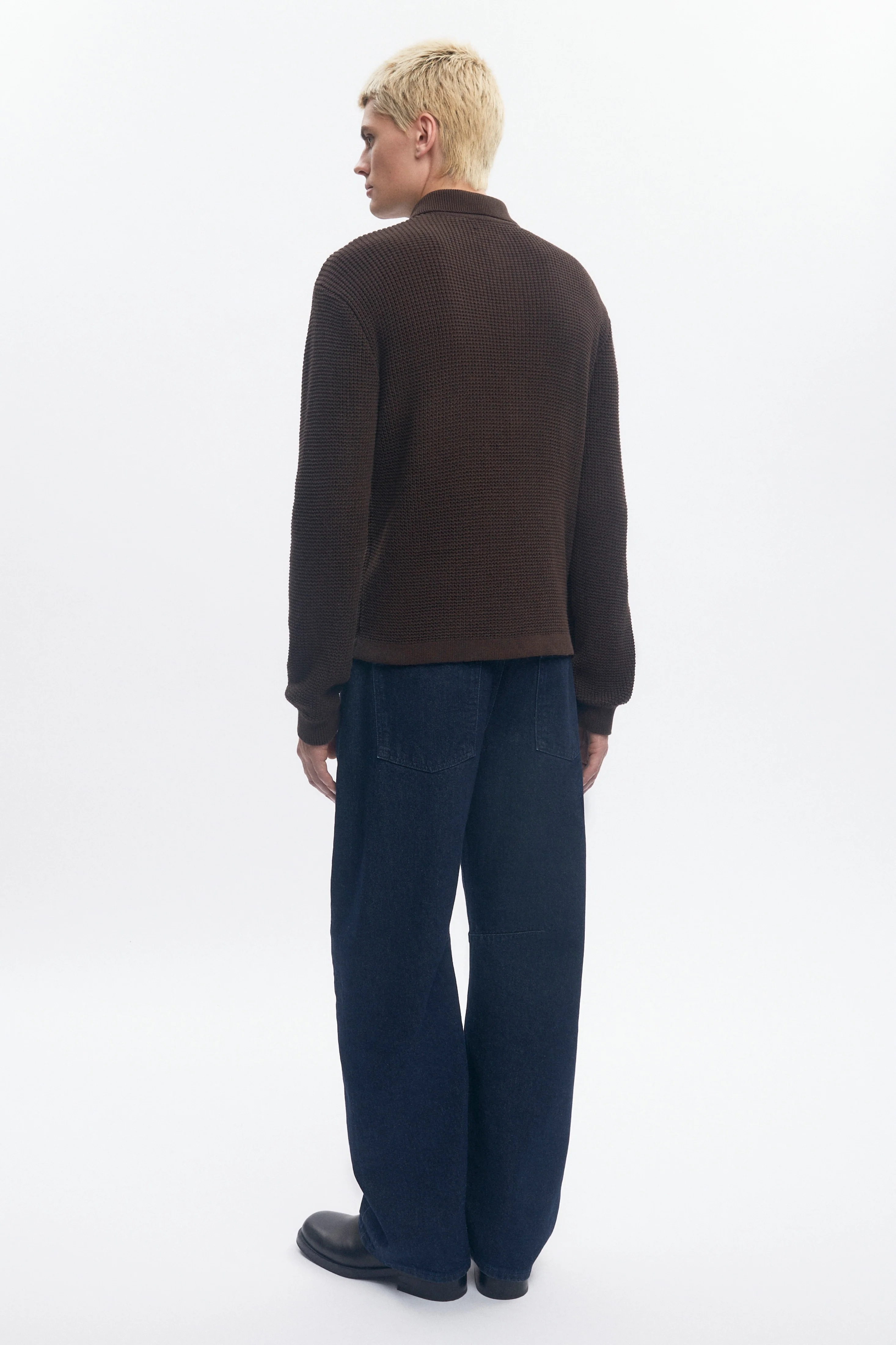 Men's Open Knit Shirt in Coffee Bean Melange - Image 6