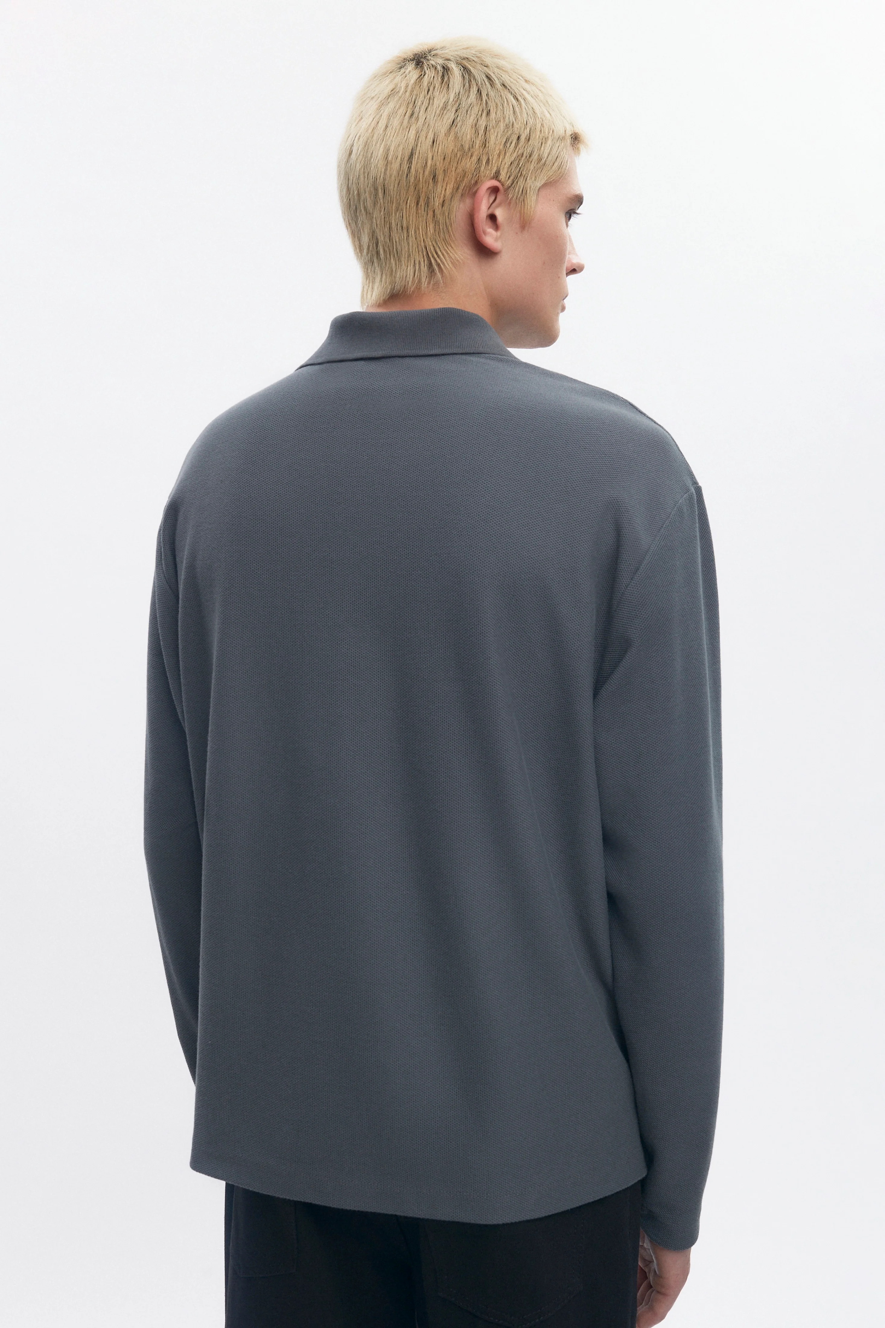 Men's Pique Longsleeve Polo in Steel - Image 4