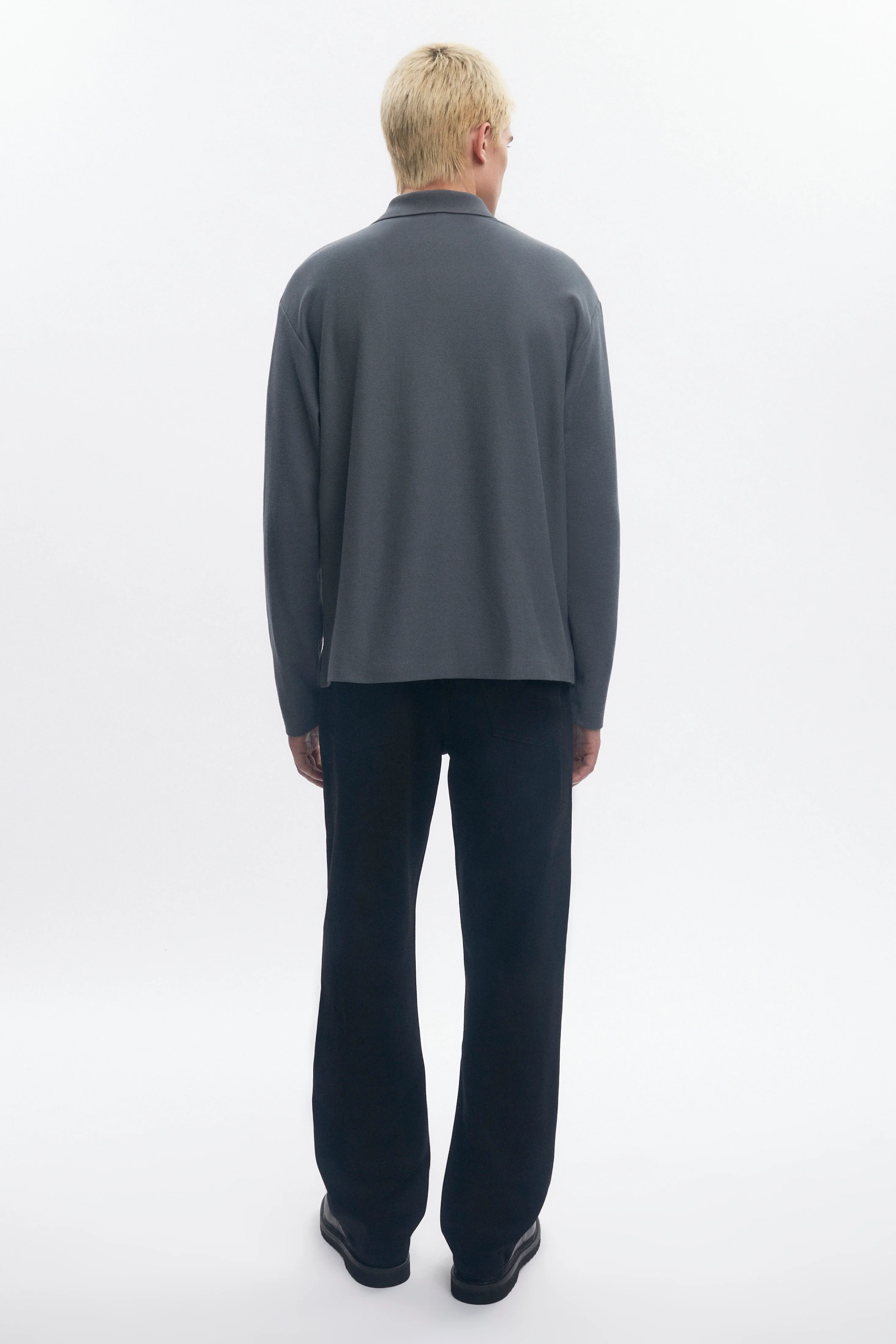Men's Pique Longsleeve Polo in Steel - Image 6