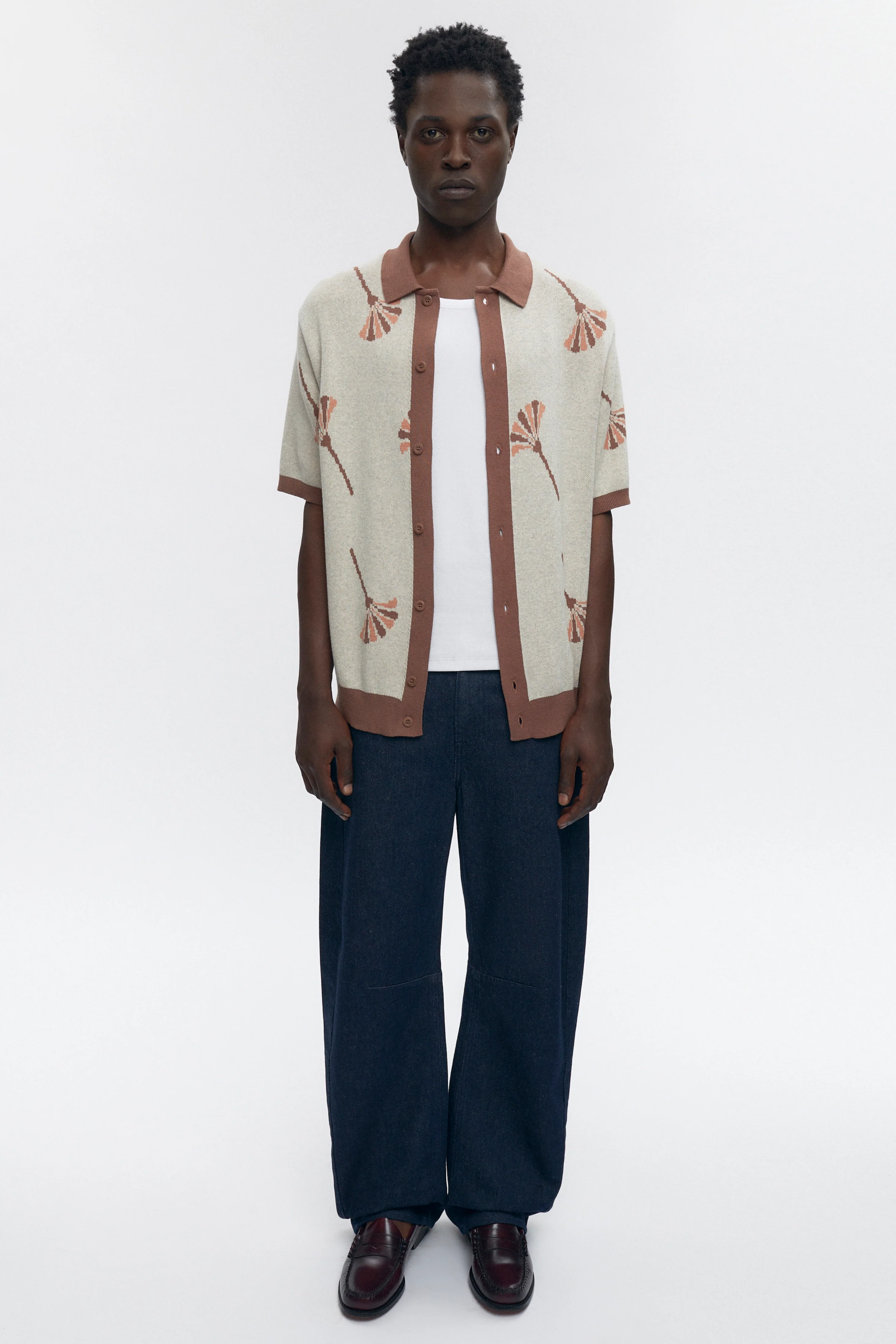 Ramzy Knit Shirt in Acorn/Oat Melange - Image 4