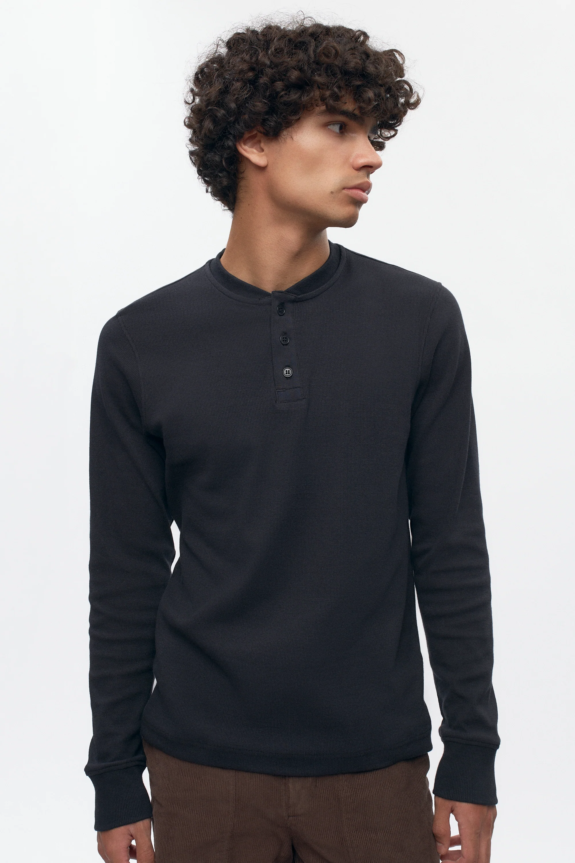 Men's Rib Henley in Black