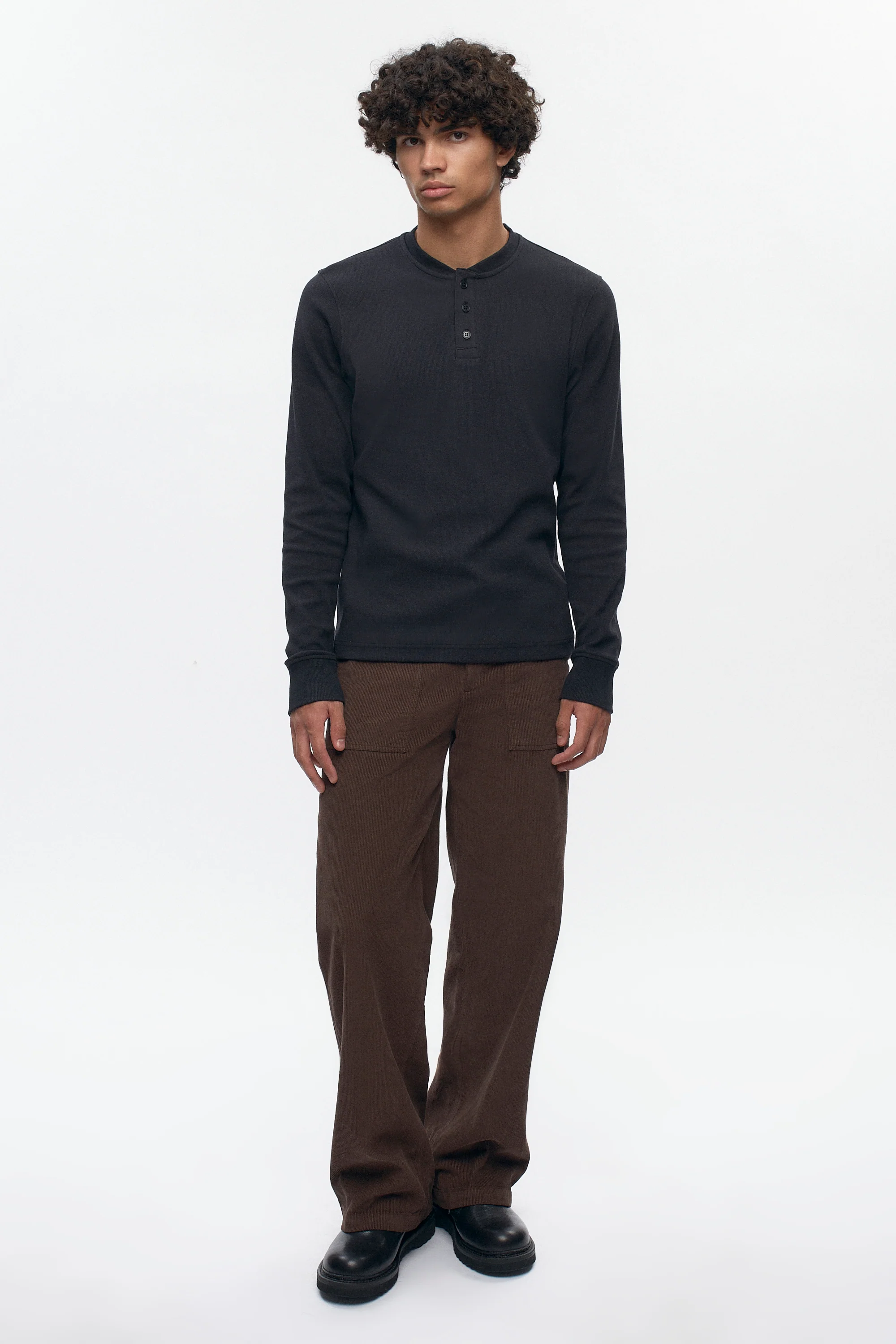 Men's Rib Henley in Black - Image 2
