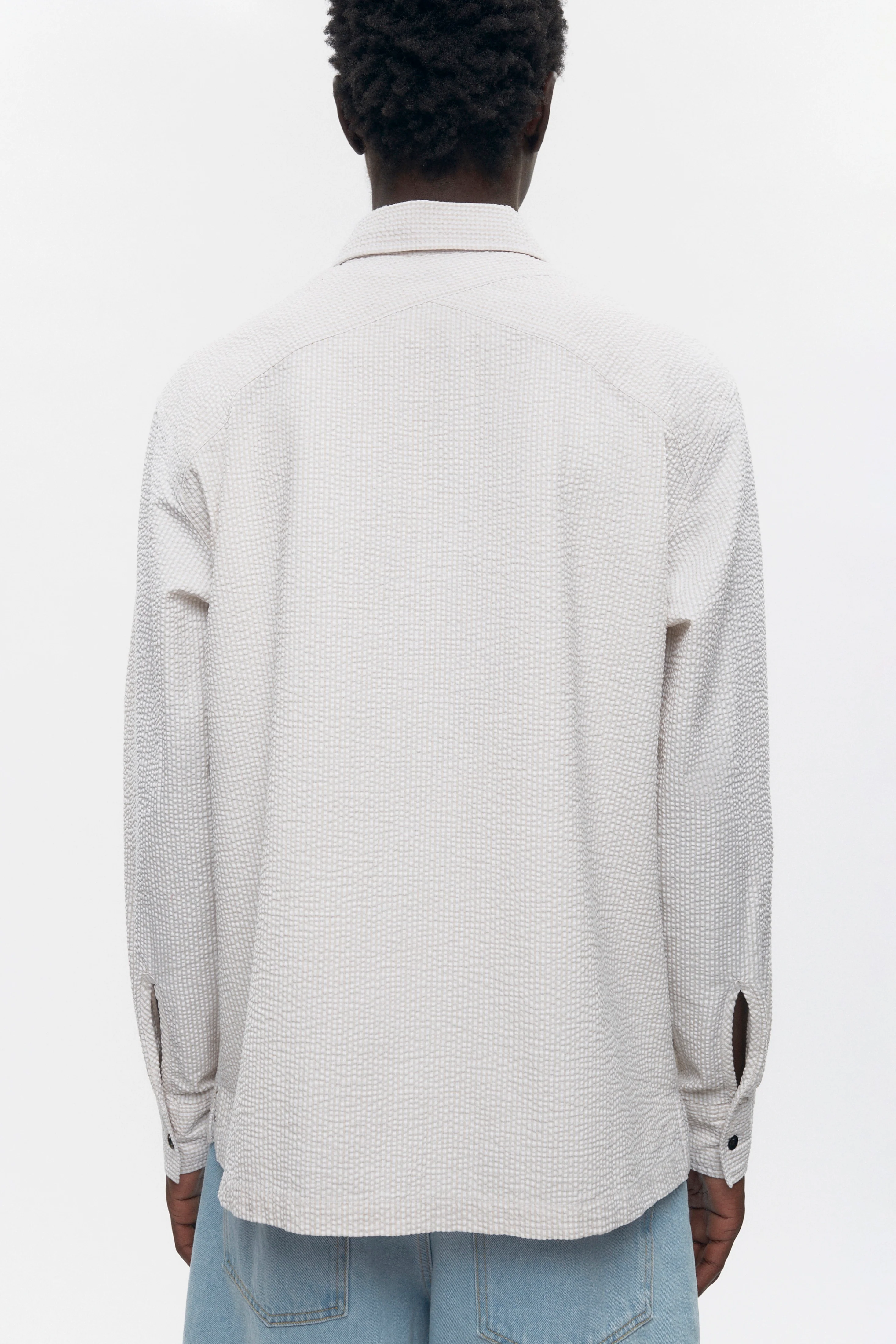Men's Seersucker Full Zip Shirt in Fog/White - Image 3