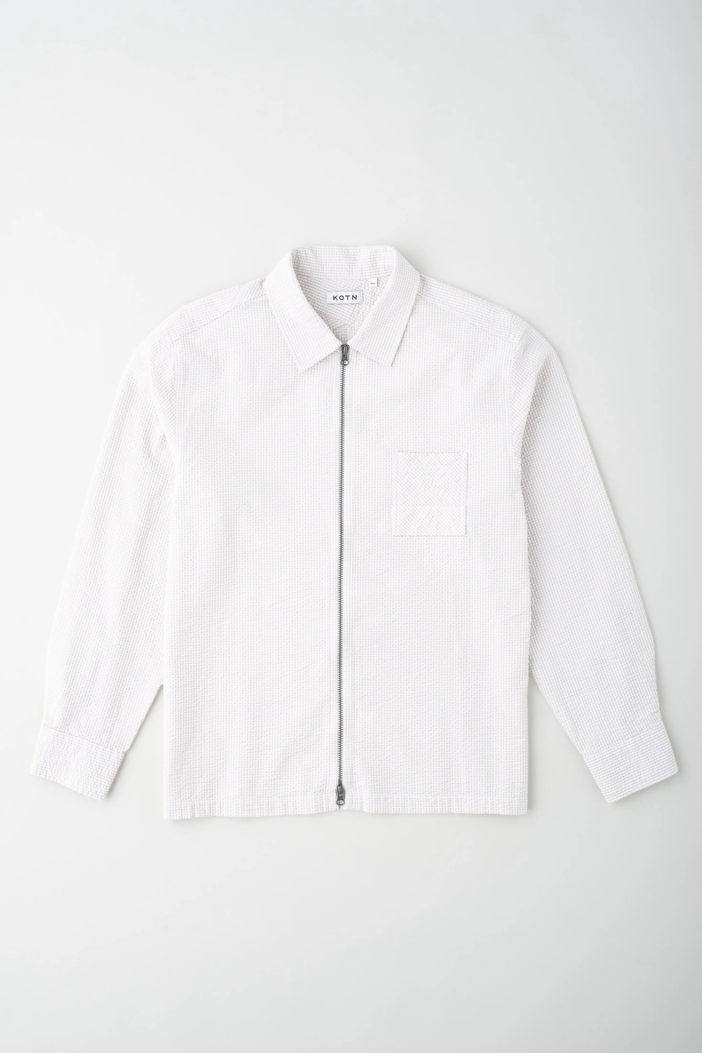 Men's Seersucker Full Zip Shirt in Fog/White - Image 7