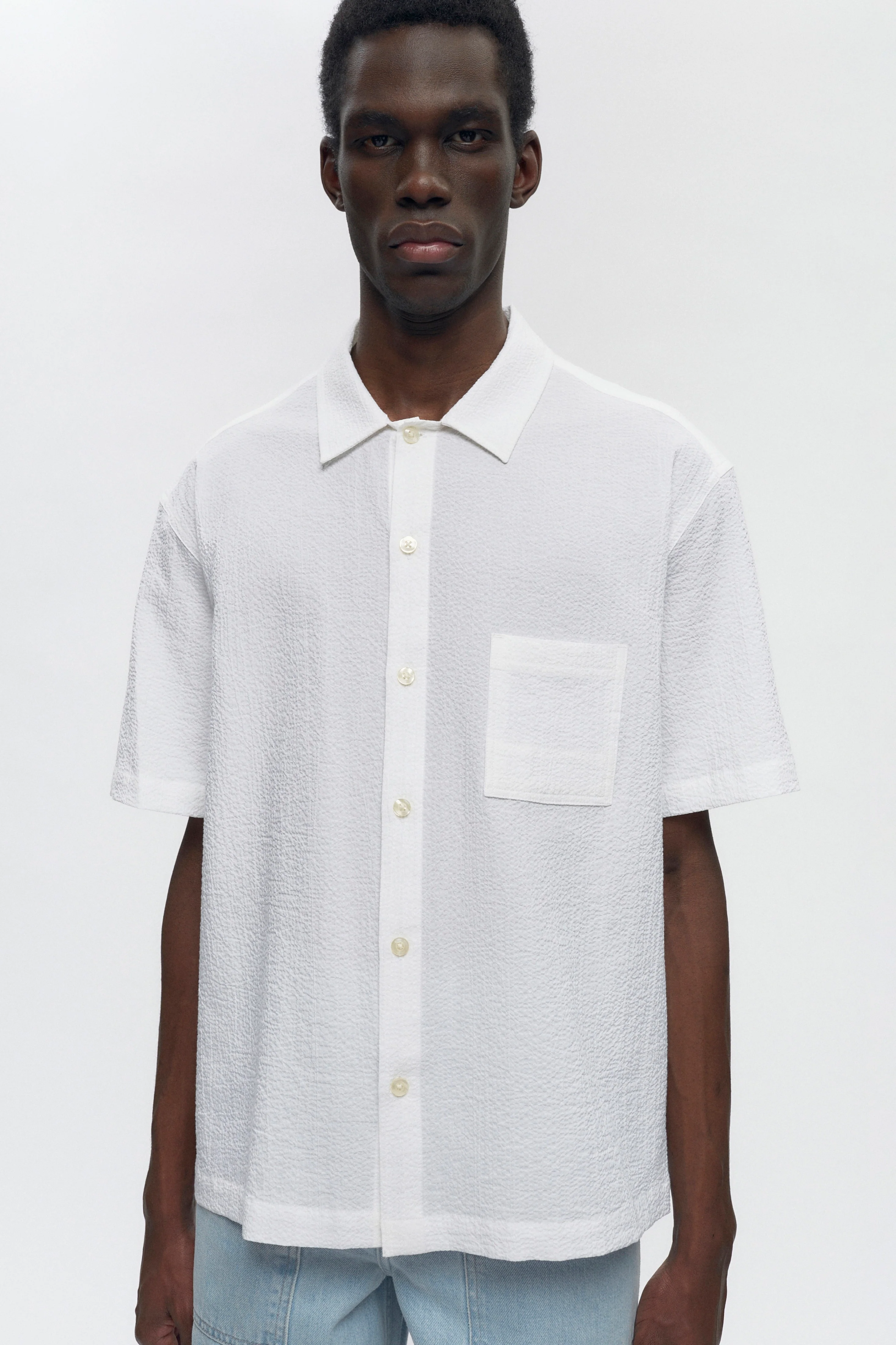 Men's Seersucker Shirt in White