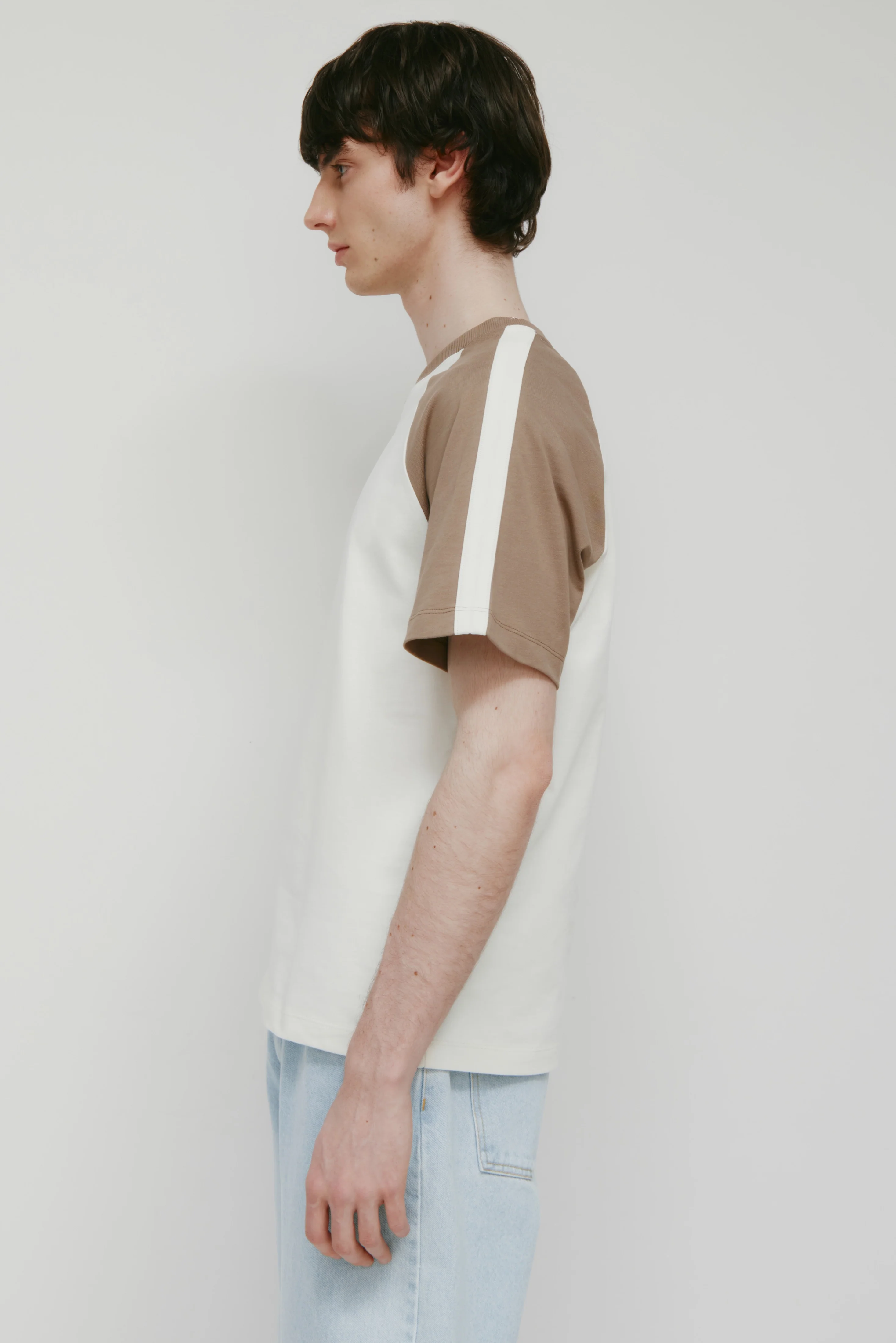 Men's Varsity V-Neck in Marshmallow/Taupe - Image 3