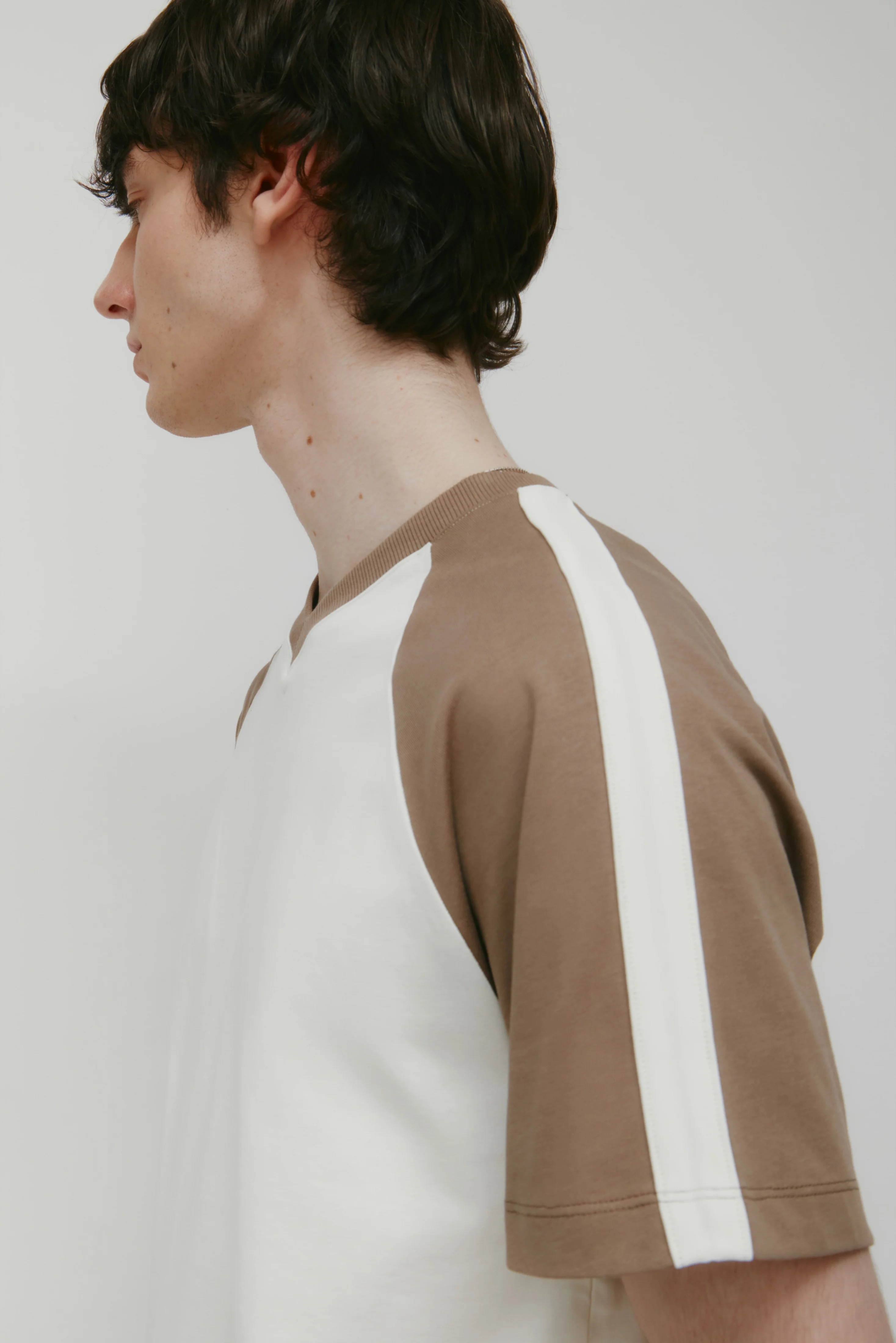 Men's Varsity V-Neck in Marshmallow/Taupe - Image 5