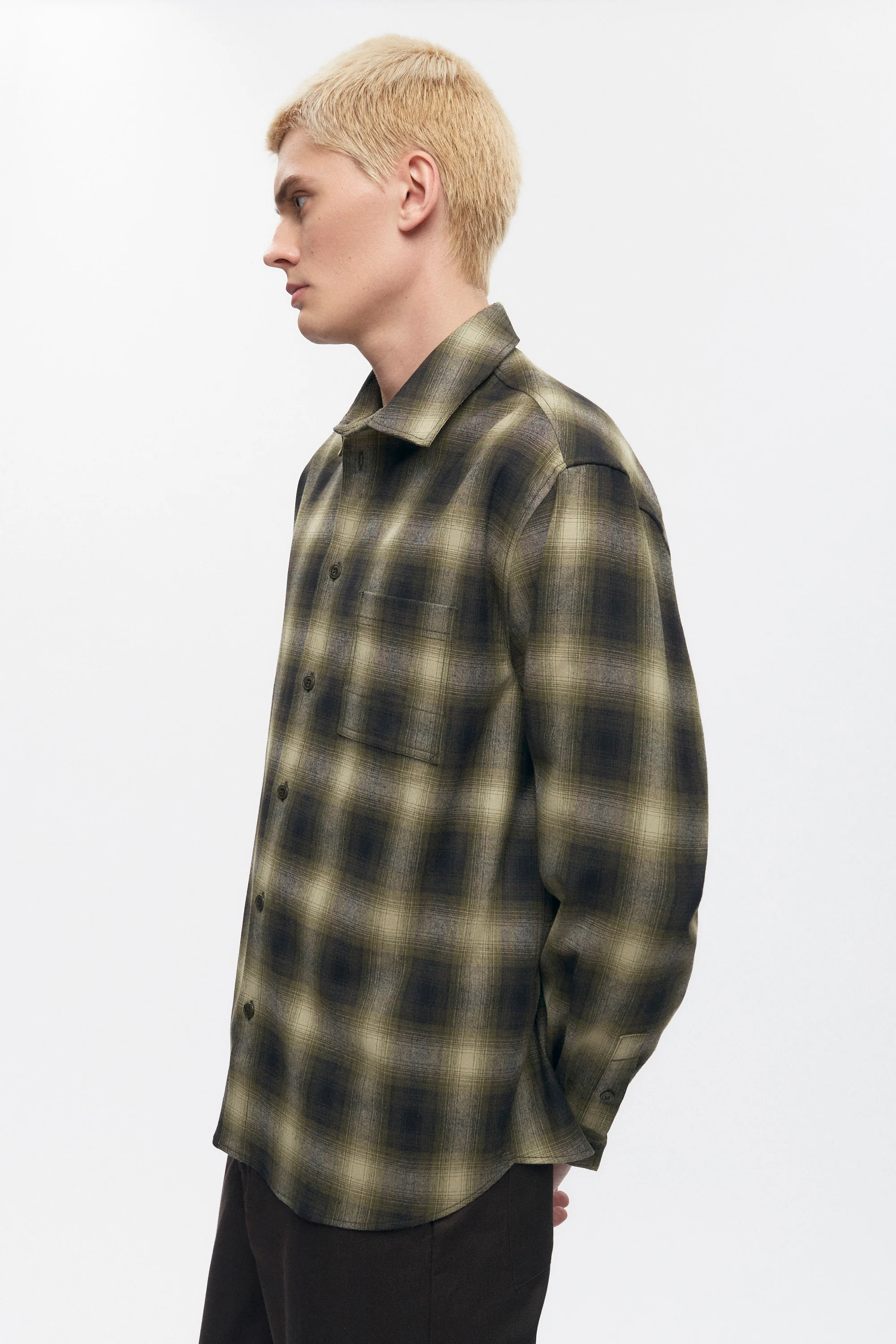 Men's Wool Flannel Shirt in Olive Plaid - Image 3
