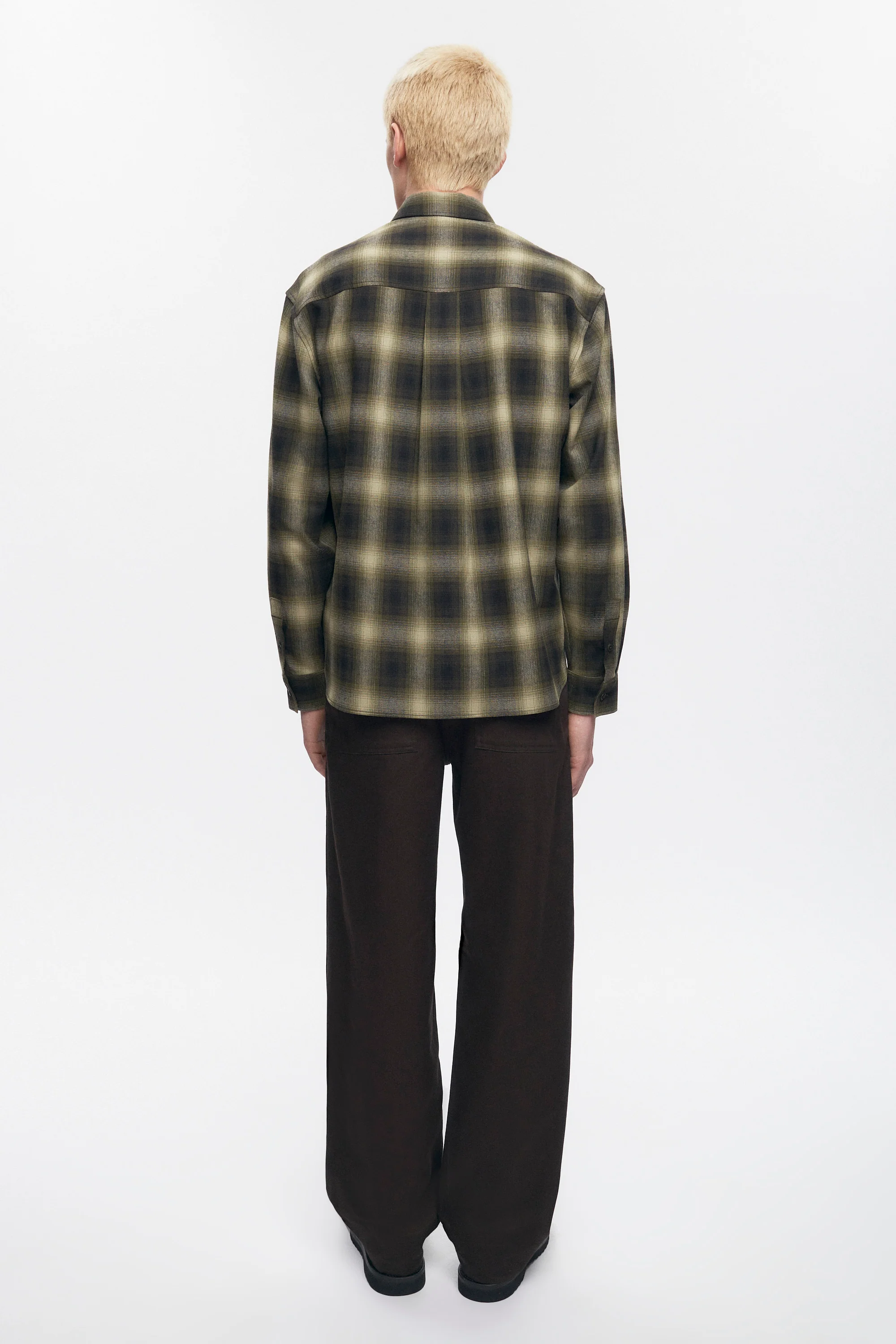 Men's Wool Flannel Shirt in Olive Plaid - Image 6