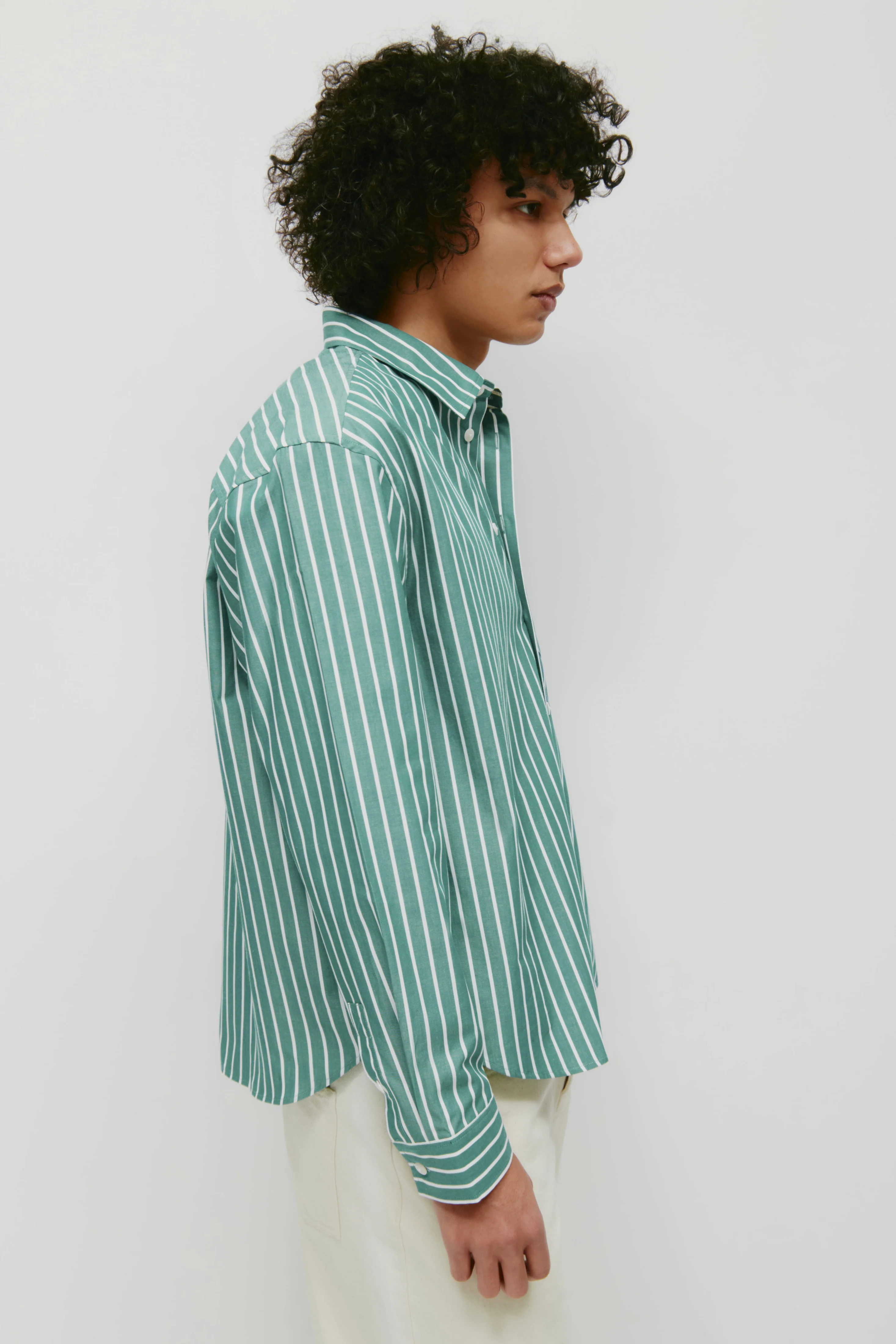 Men's Zia Shirt in Green/White Stripe - Image 3