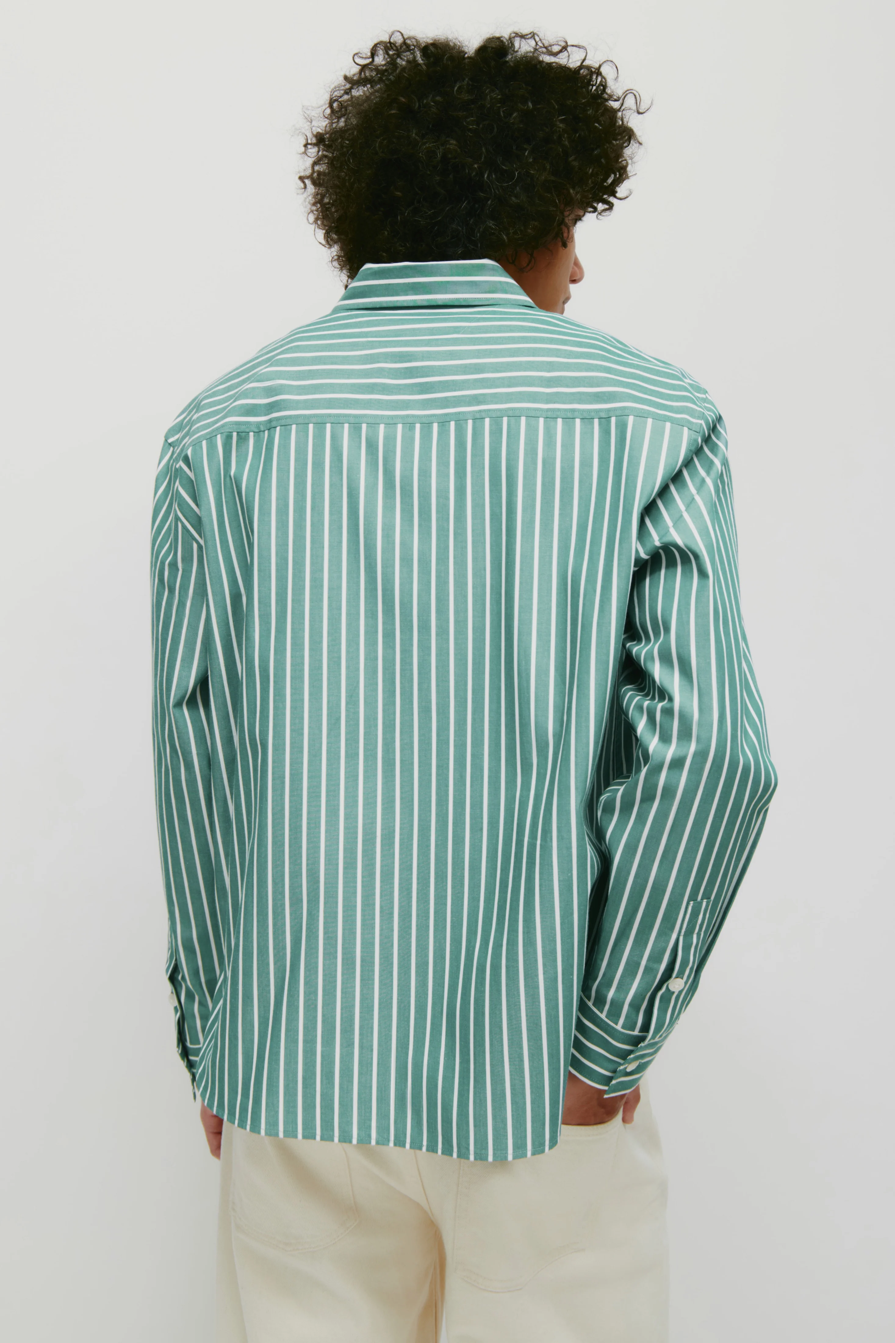 Men's Zia Shirt in Green/White Stripe - Image 4