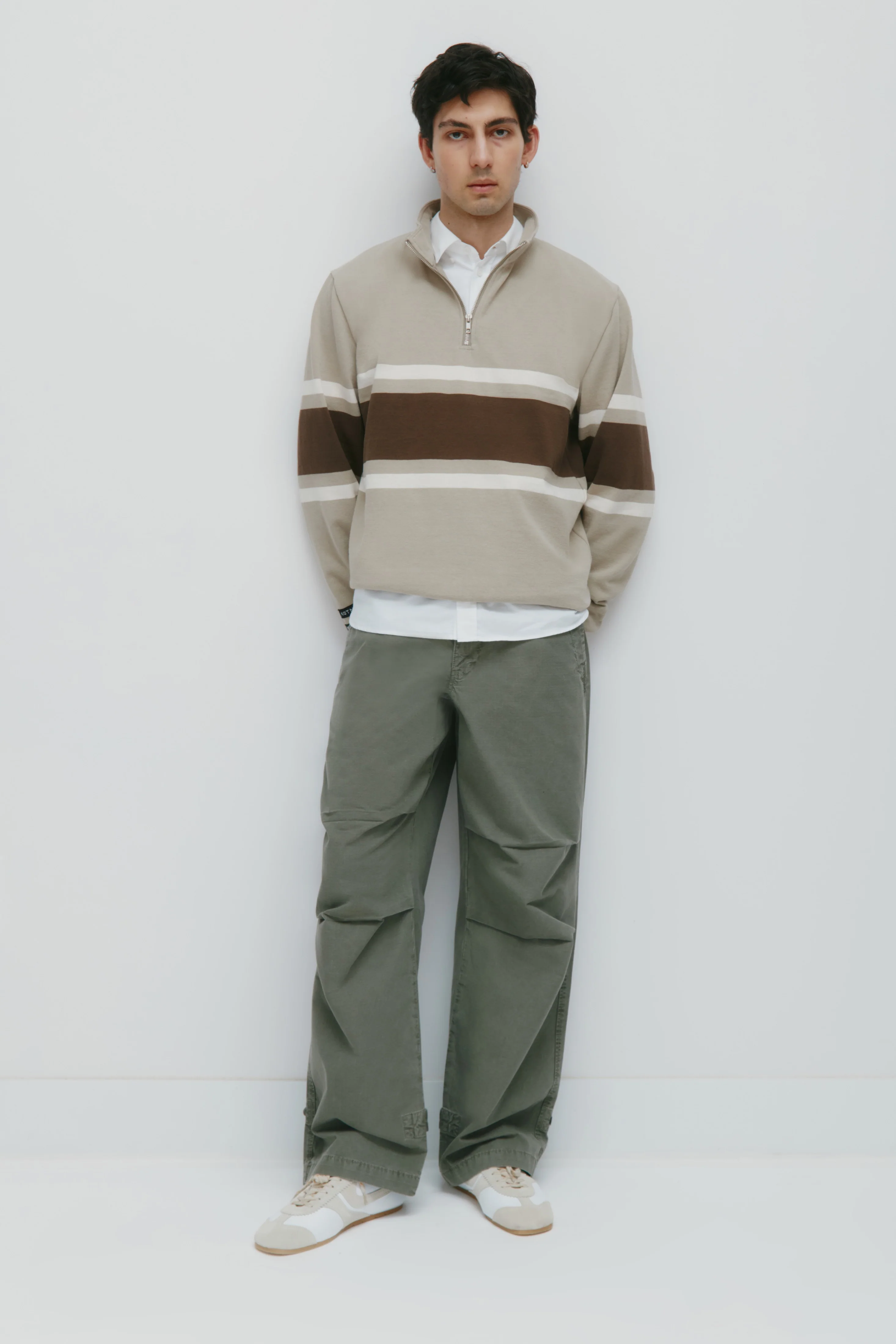 Barbarian Zip Rugby in Taupe/Moss/Ivory