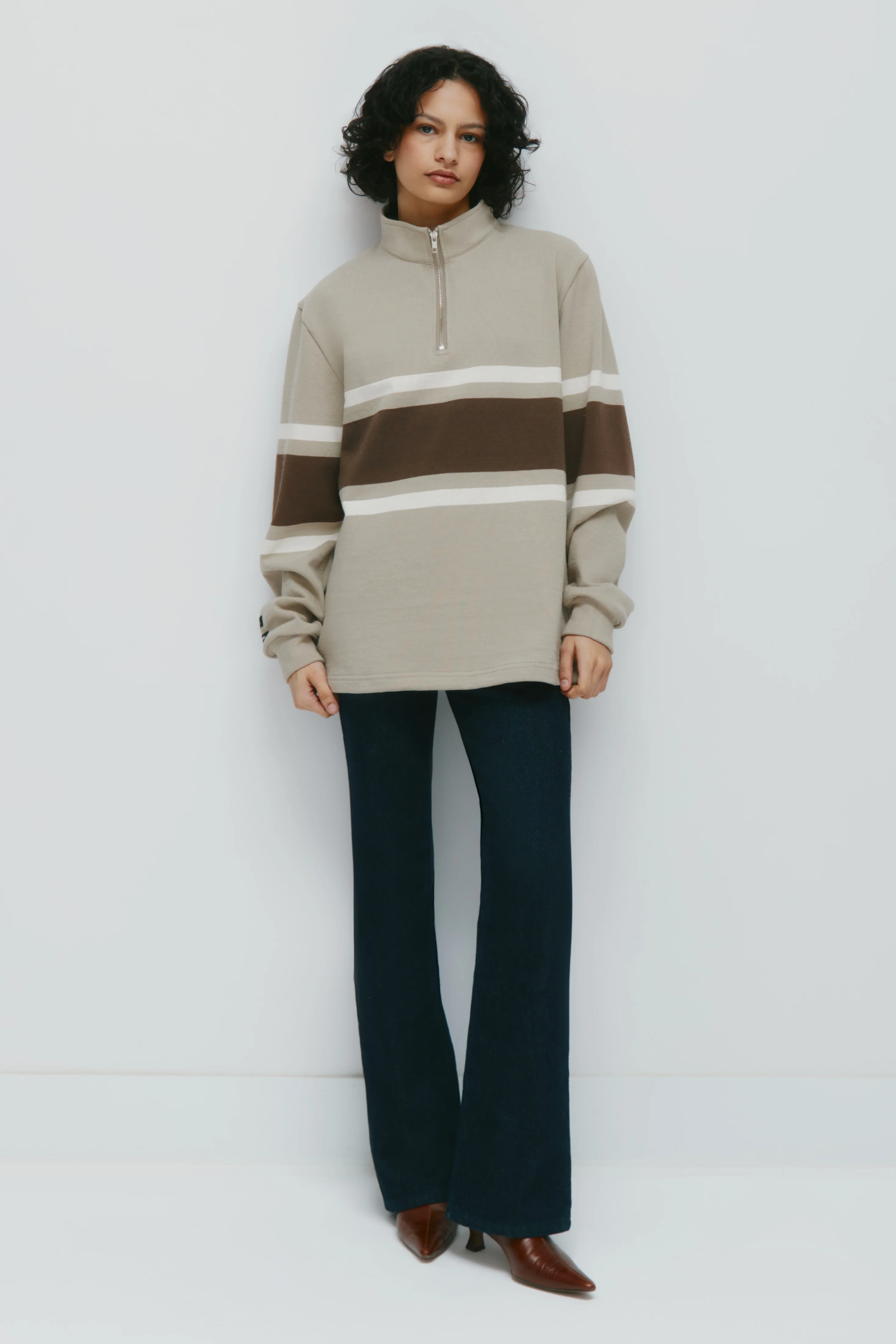 Barbarian Zip Rugby in Taupe/Moss/Ivory - Image 2