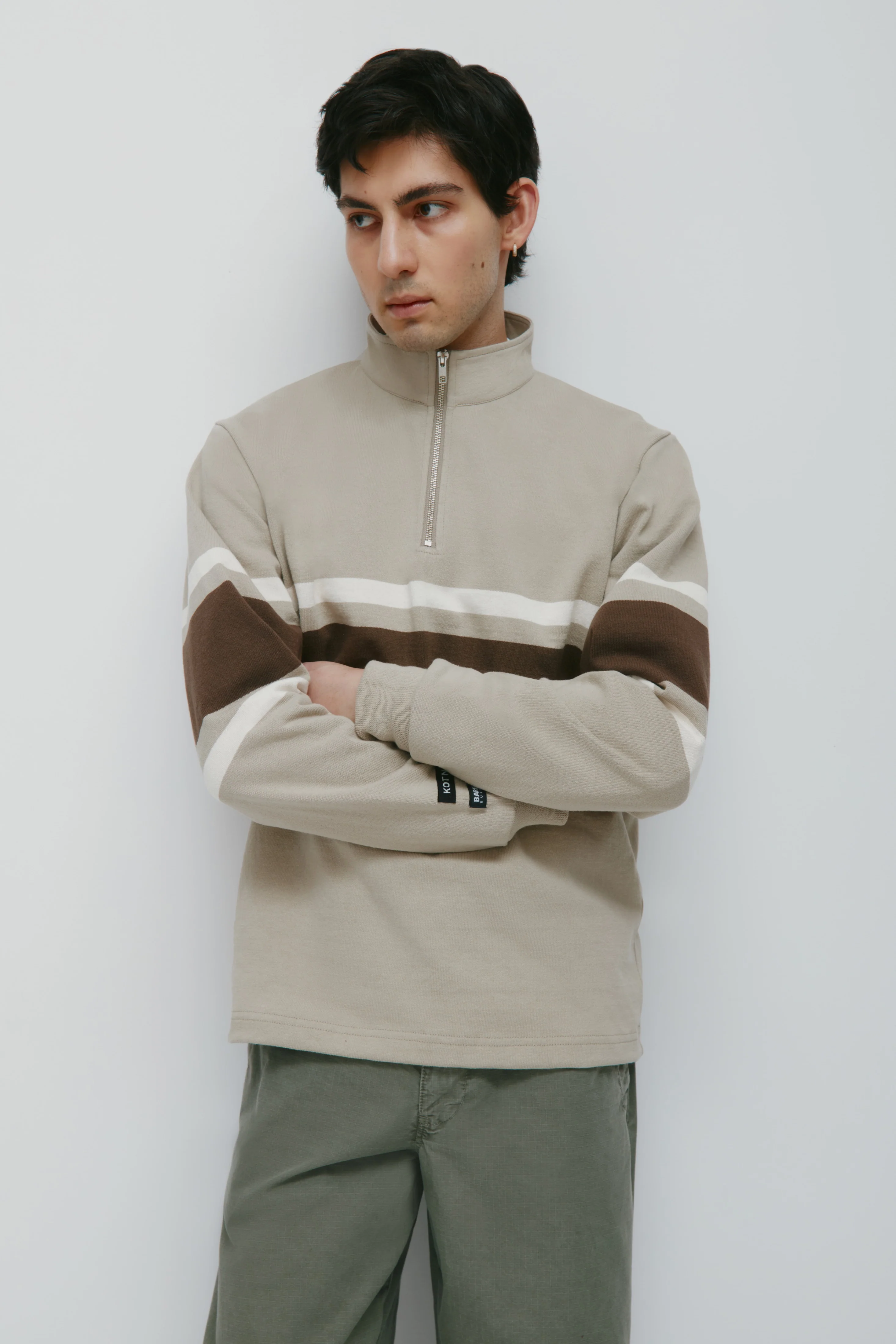 Barbarian Zip Rugby in Taupe/Moss/Ivory - Image 3