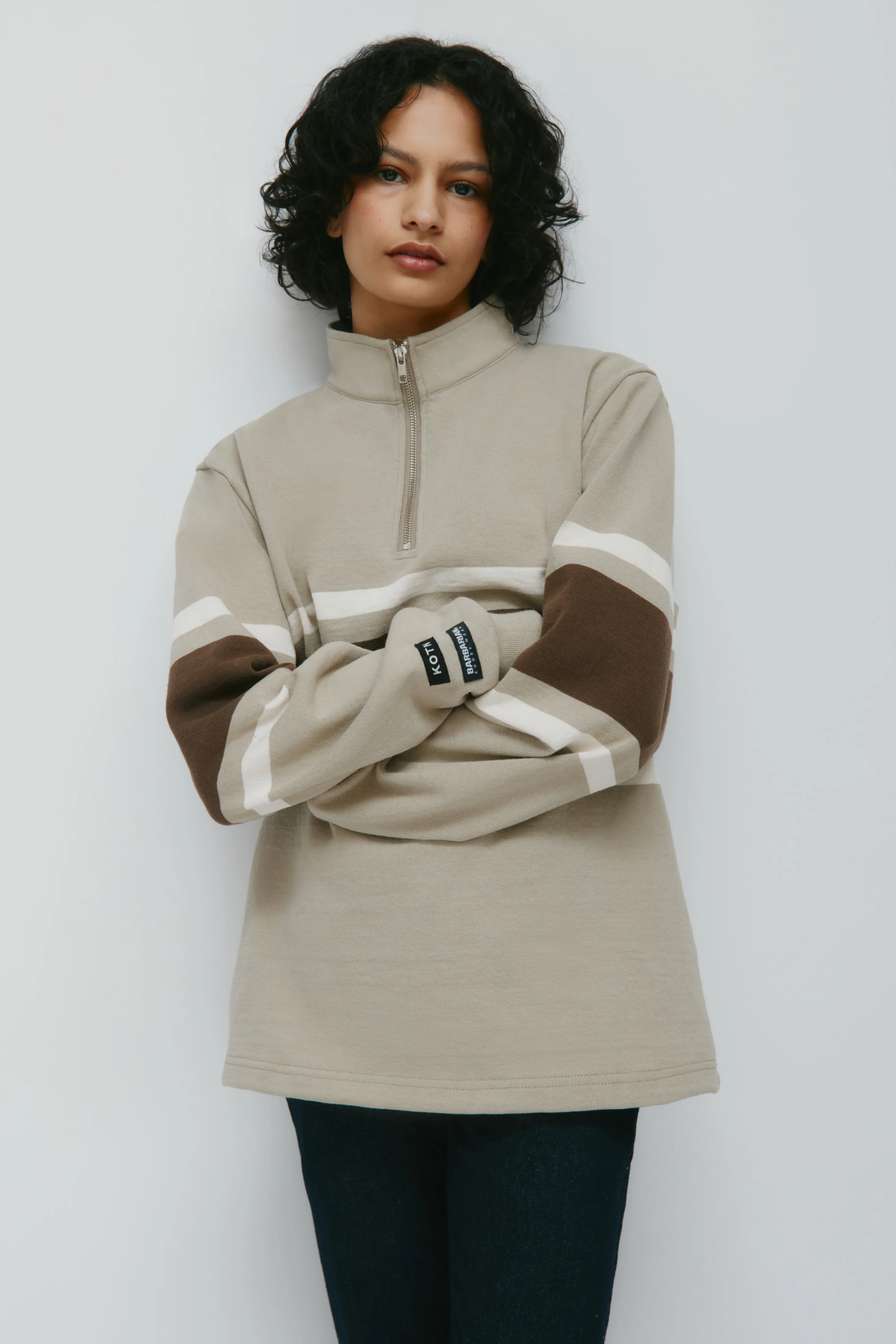 Barbarian Zip Rugby in Taupe/Moss/Ivory - Image 4