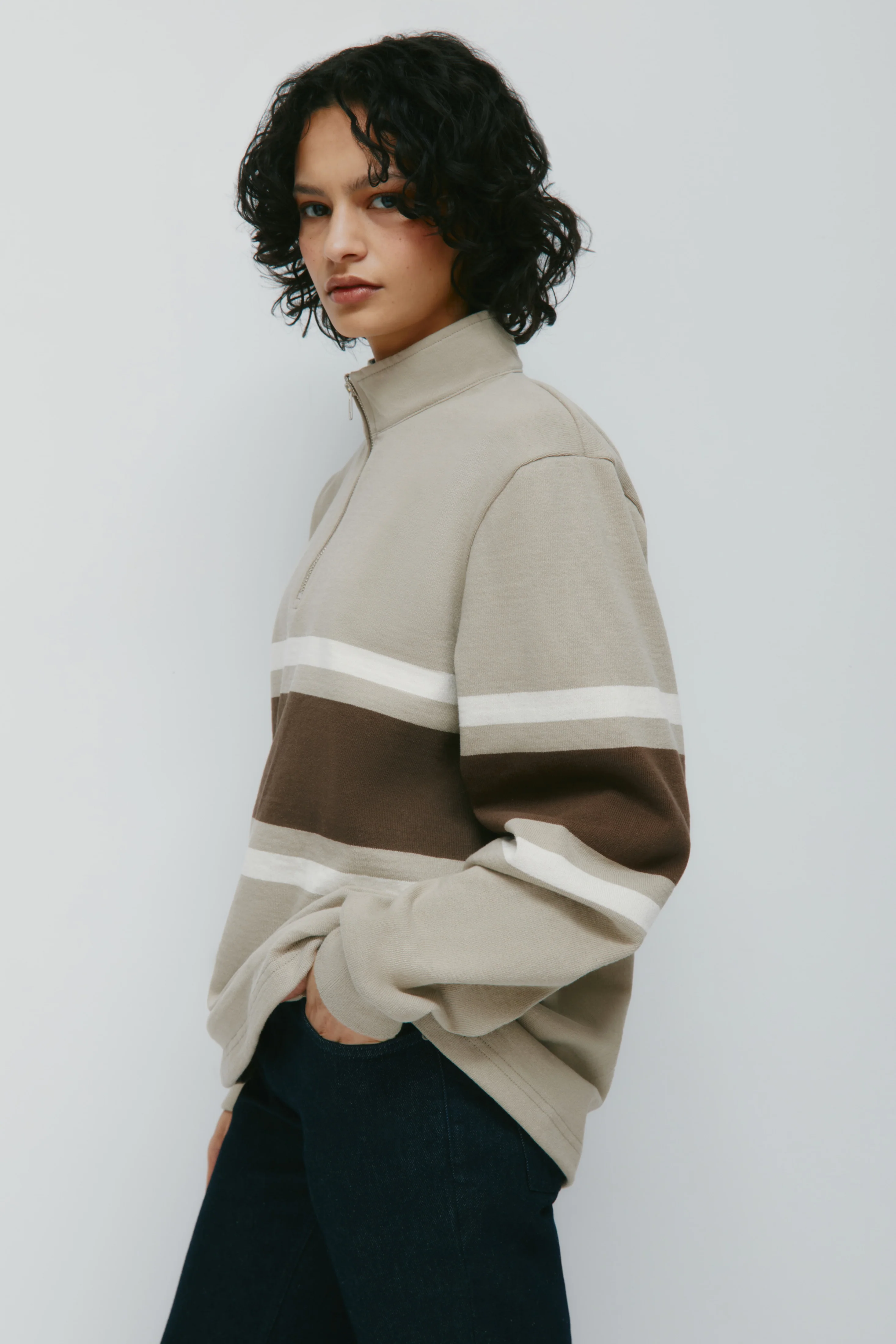 Barbarian Zip Rugby in Taupe/Moss/Ivory - Image 6