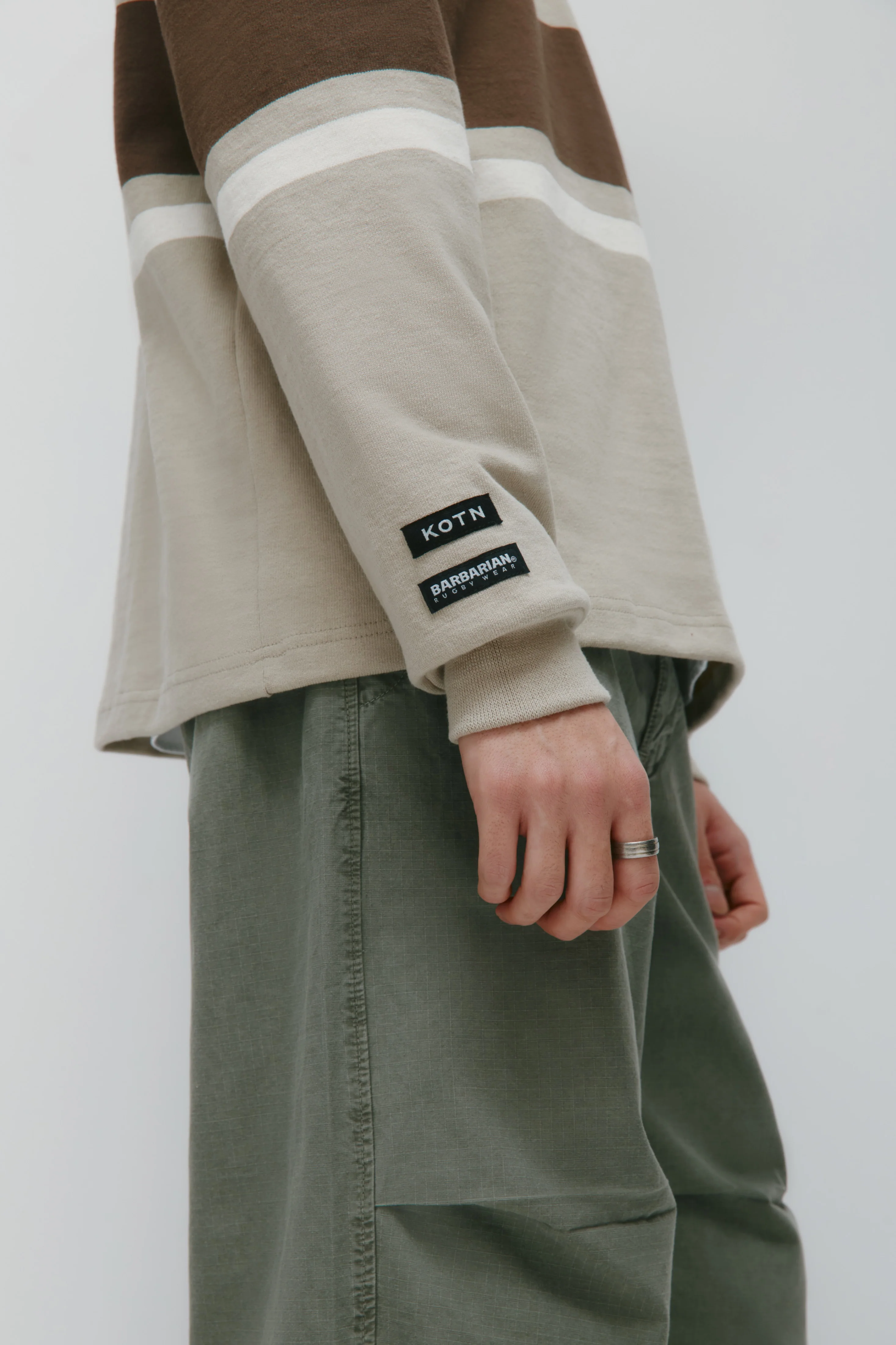 Barbarian Zip Rugby in Taupe/Moss/Ivory - Image 8