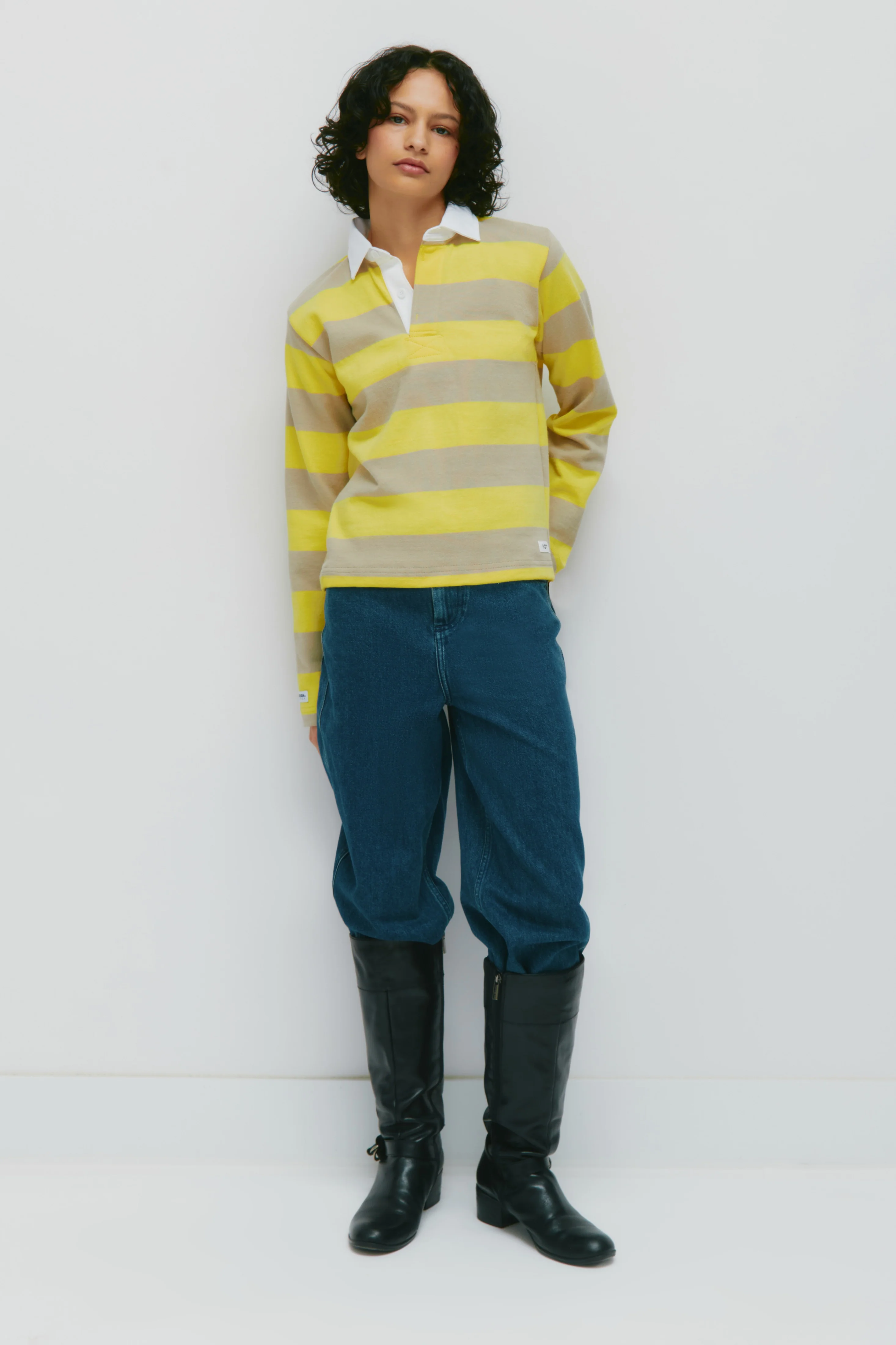 Shrunken Rugby Shirt in Lemon/Taupe