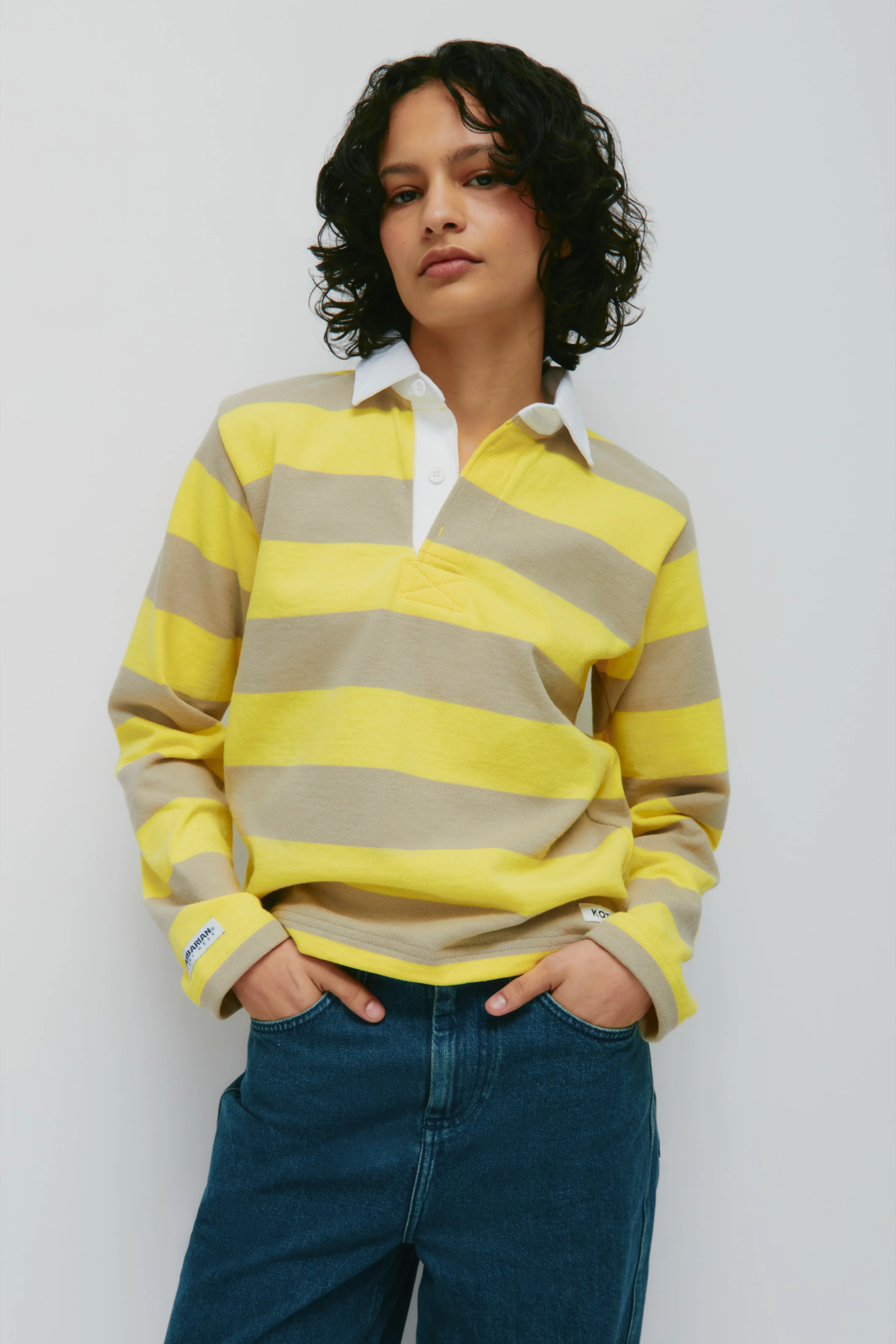 Shrunken Rugby Shirt in Lemon/Taupe - Image 4