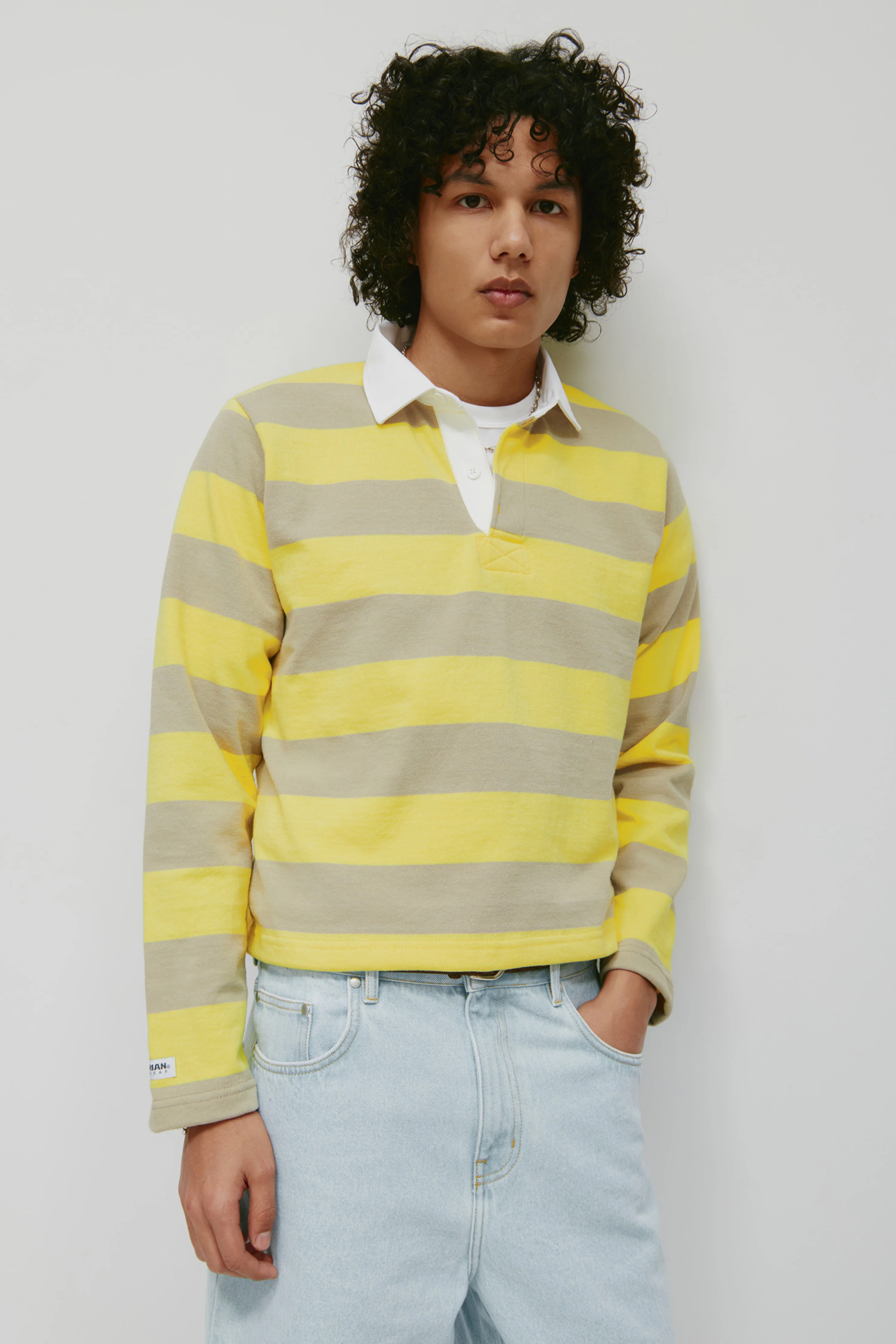 Shrunken Rugby Shirt in Lemon/Taupe - Image 5