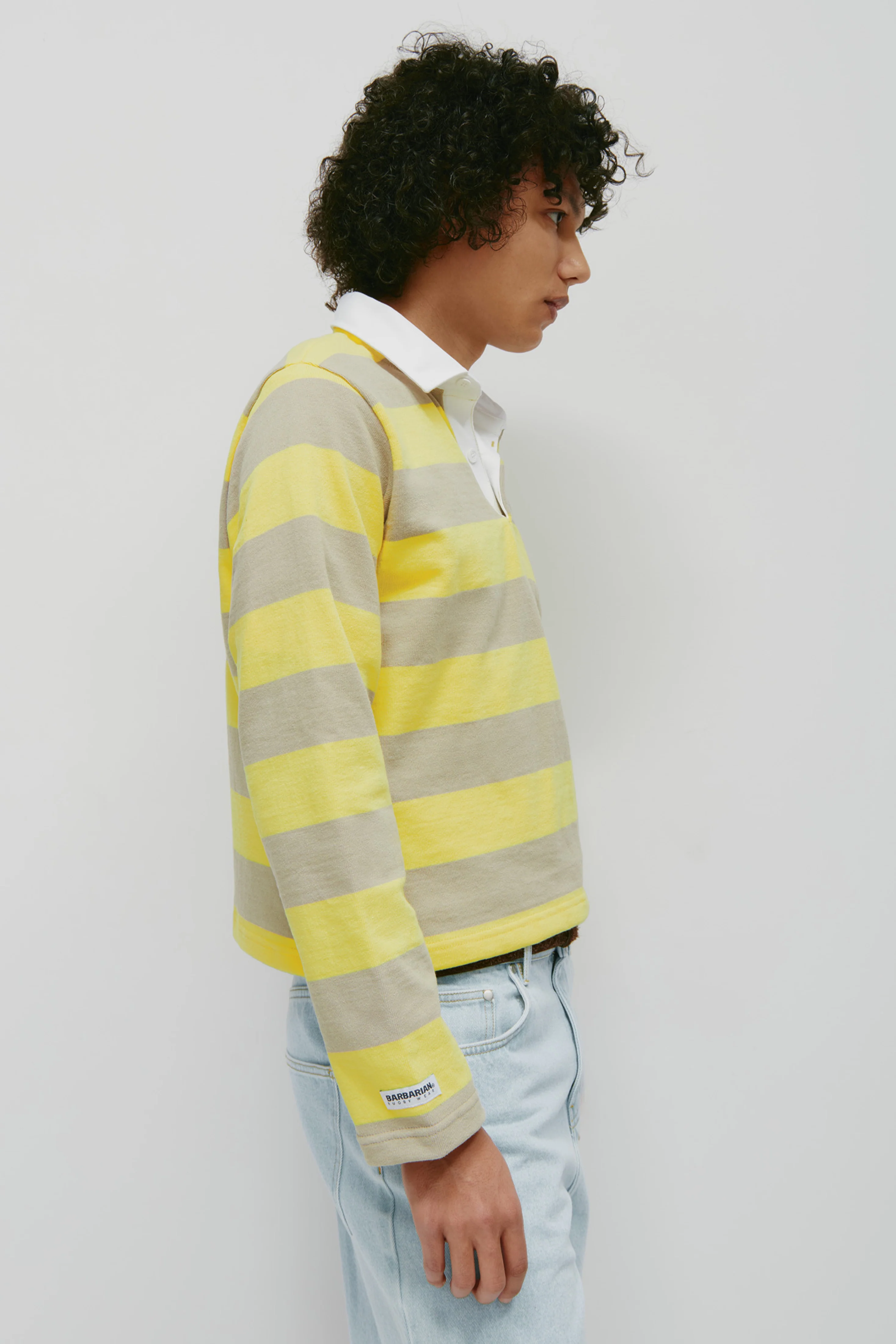 Shrunken Rugby Shirt in Lemon/Taupe - Image 8
