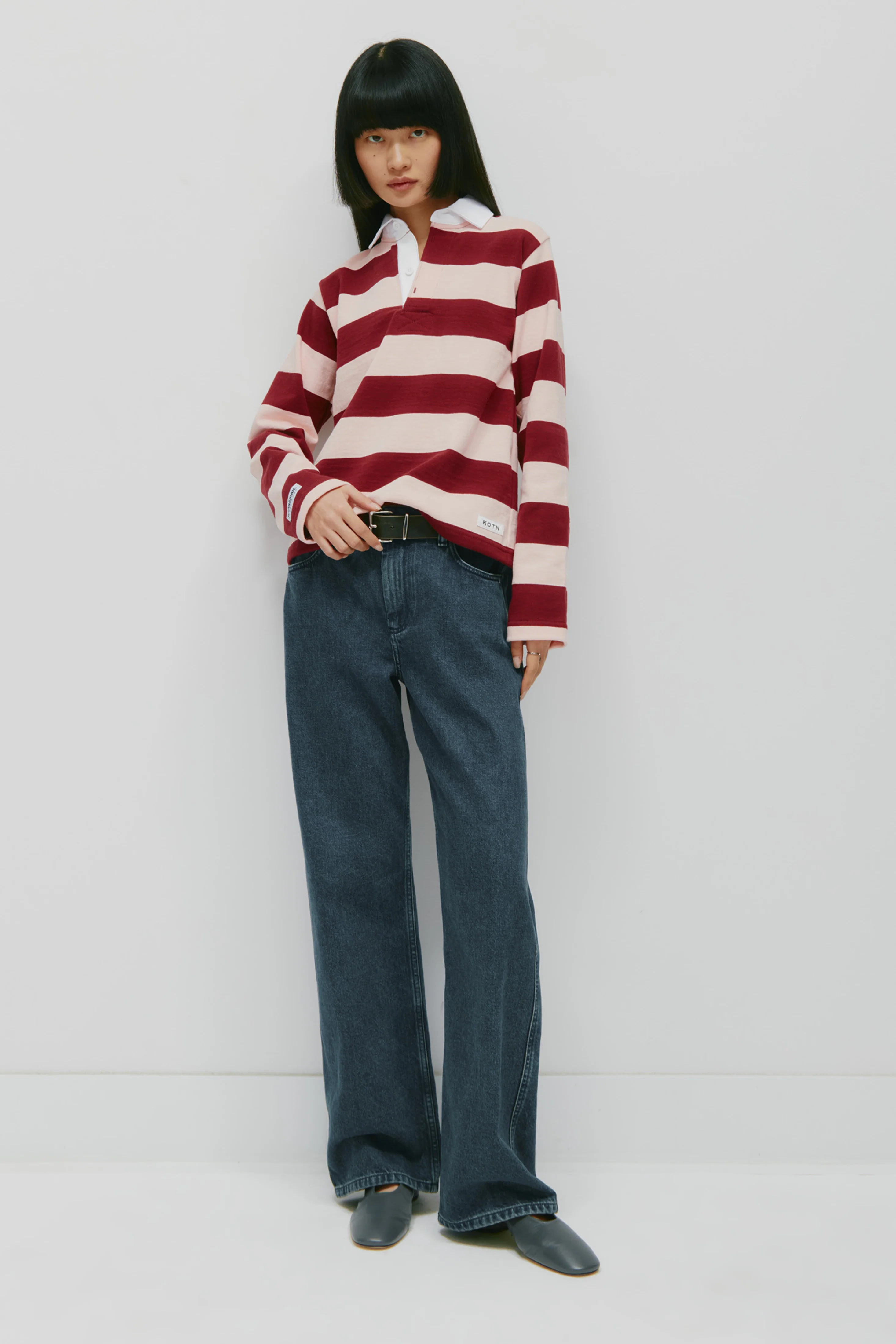 Shrunken Rugby Shirt in Maroon/Salmon