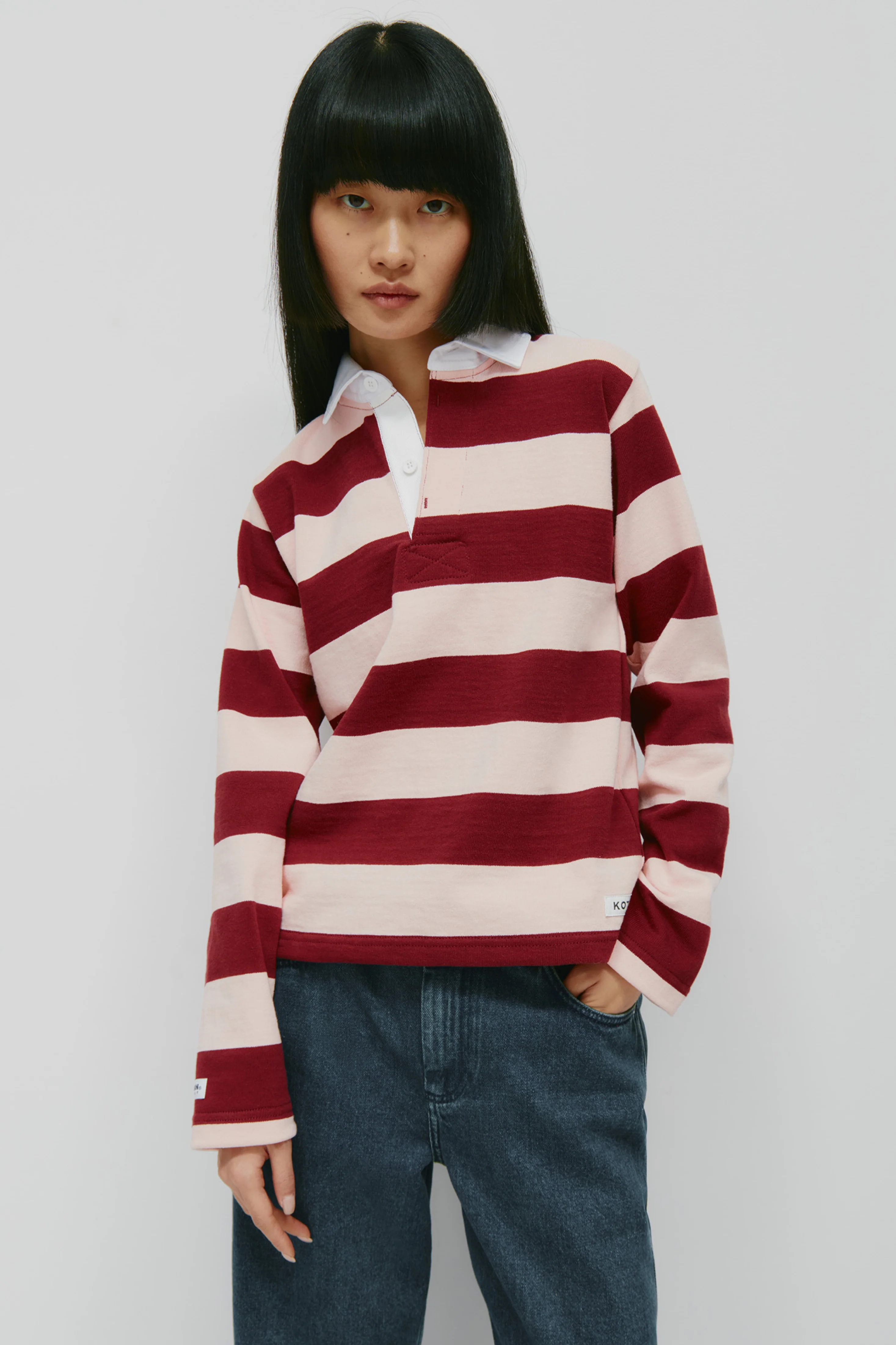 Shrunken Rugby Shirt in Maroon/Salmon - Image 2