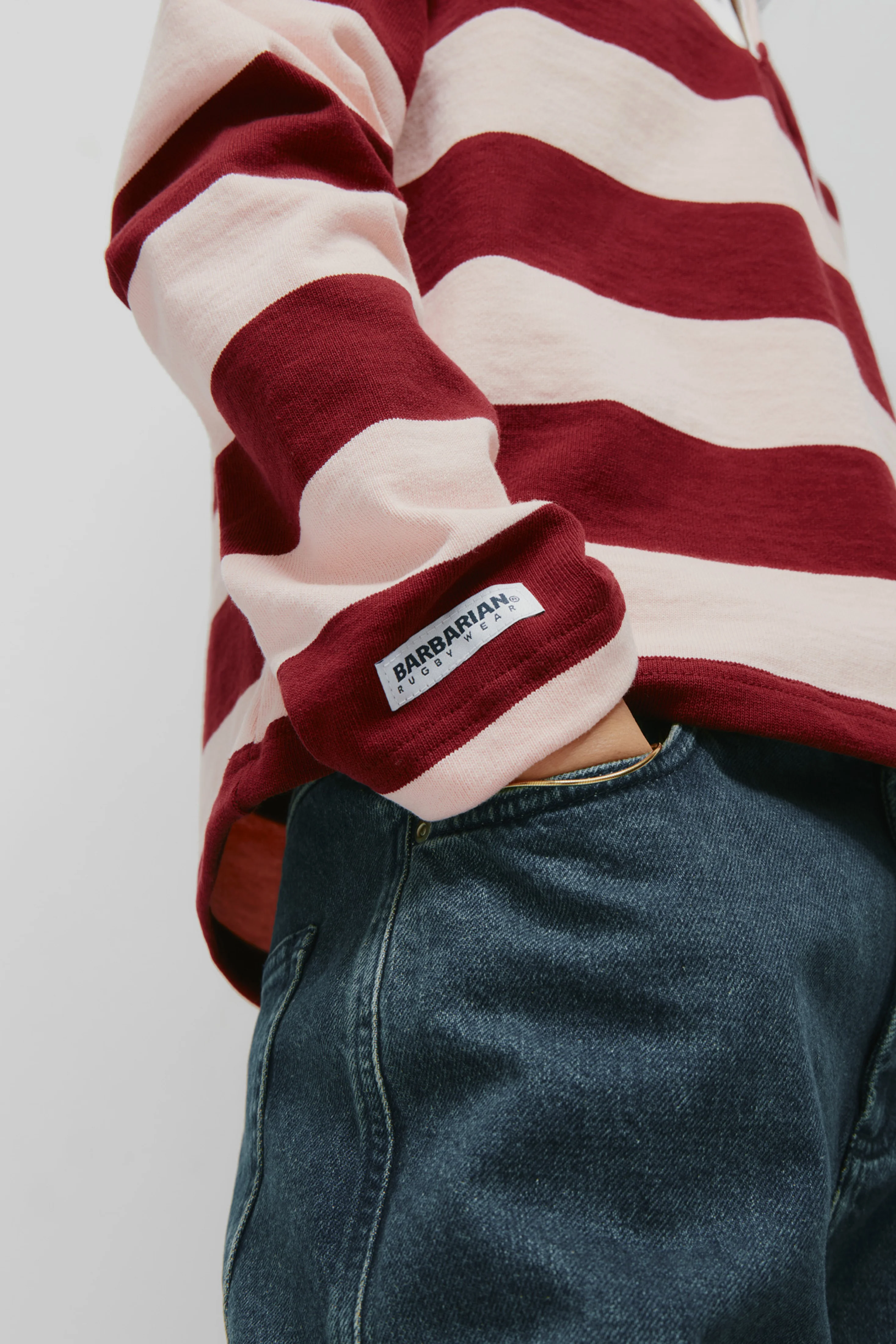 Shrunken Rugby Shirt in Maroon/Salmon - Image 5