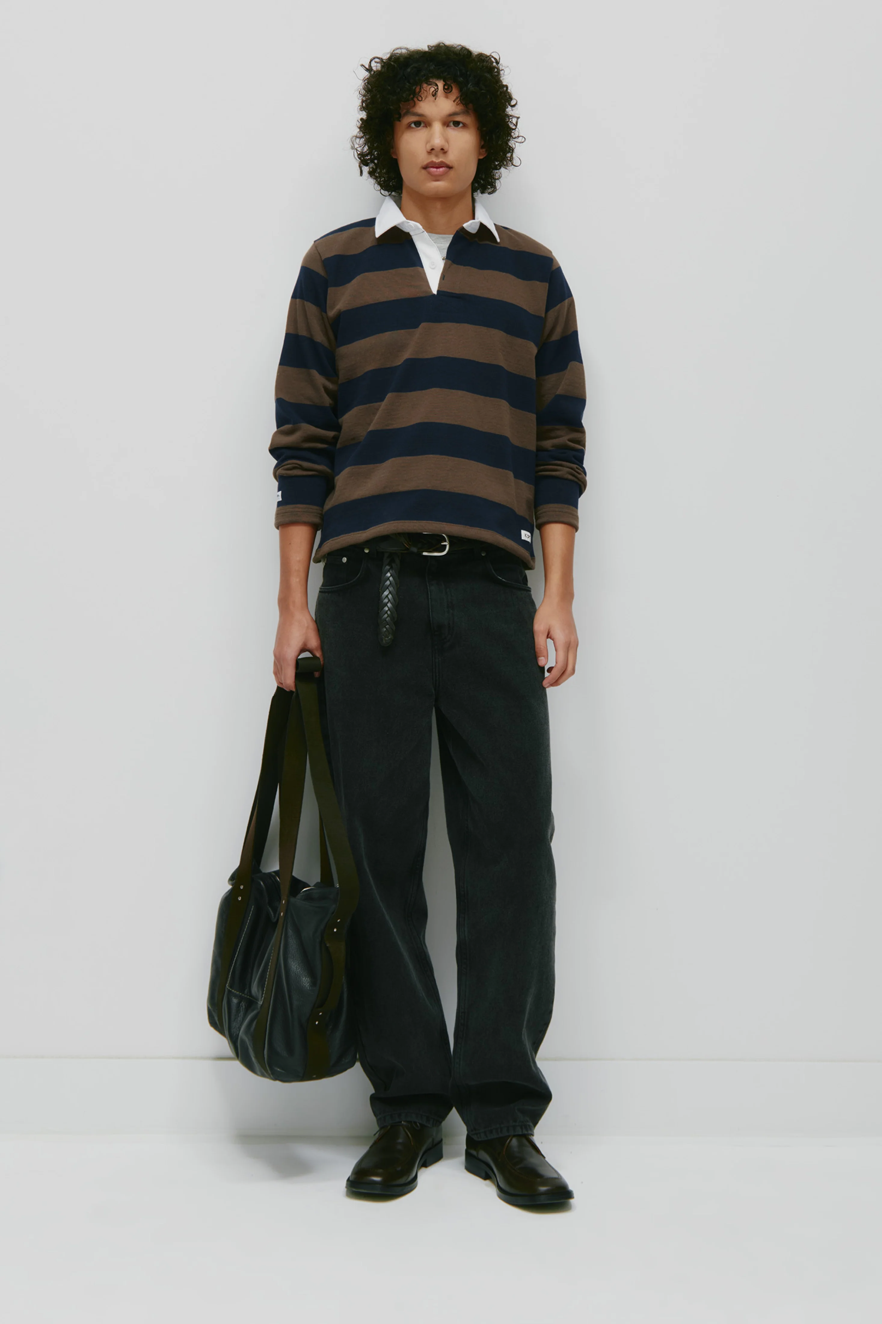 Shrunken Rugby Shirt in Navy/Moss - Image 2
