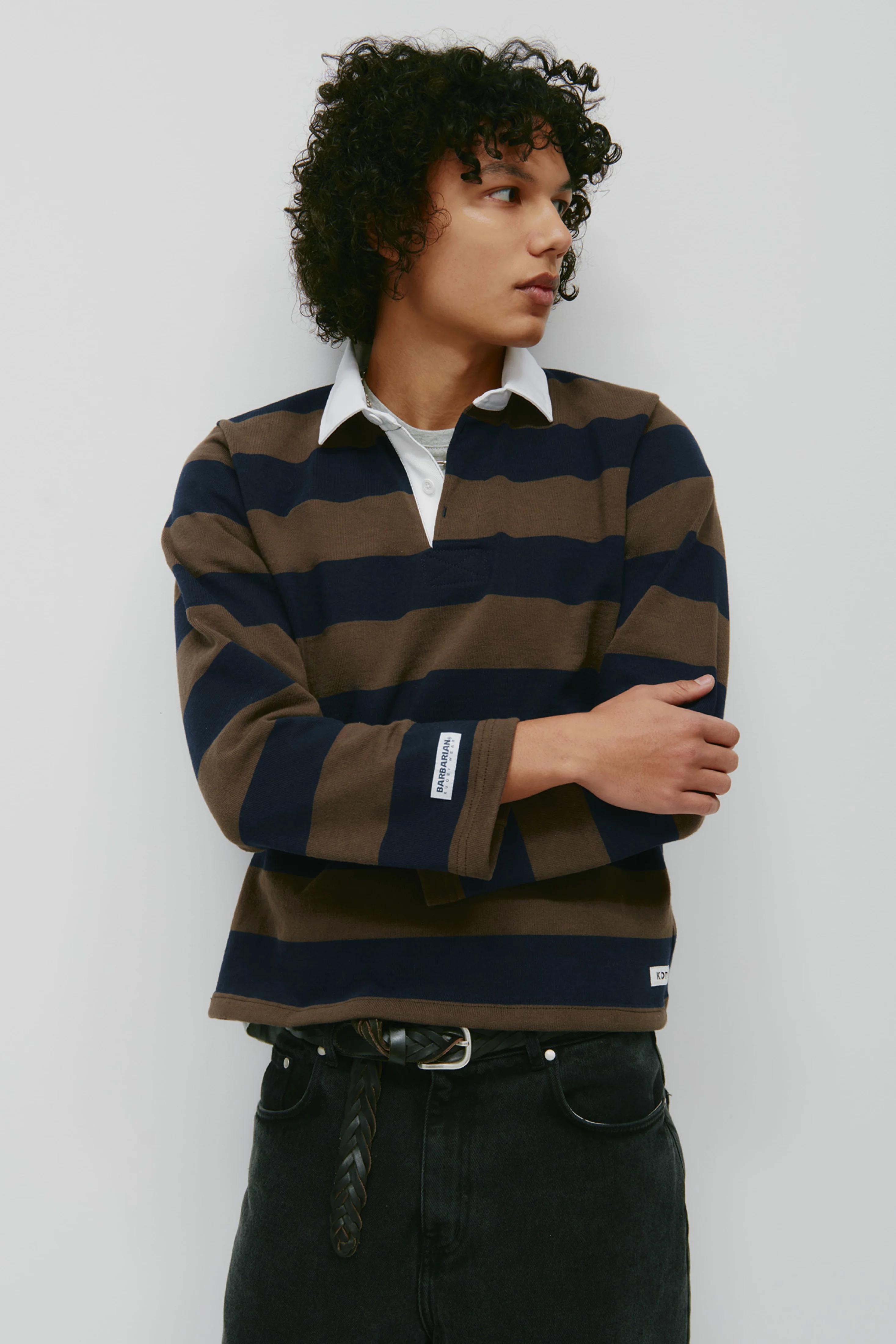 Shrunken Rugby Shirt in Navy/Moss - Image 3