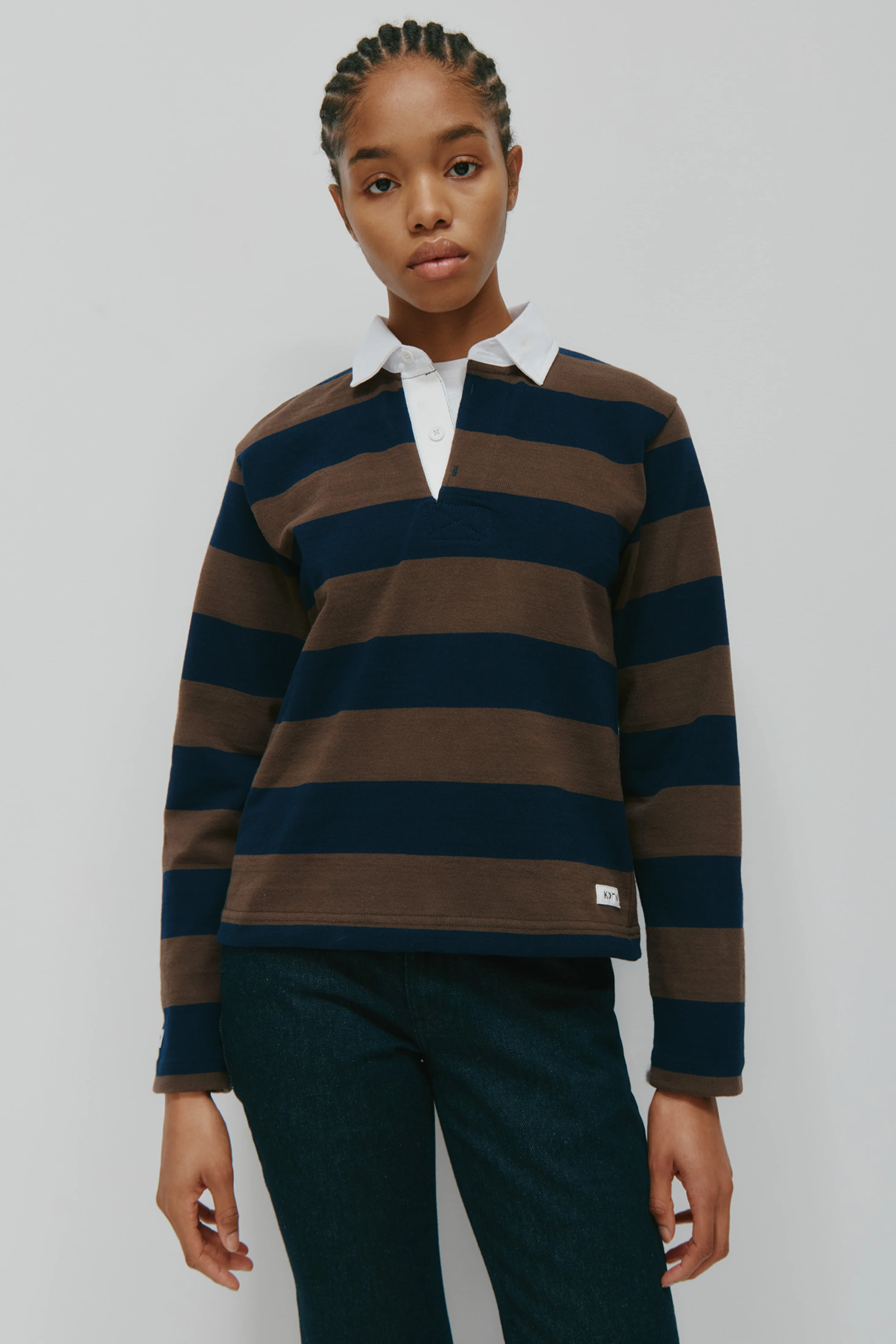 Shrunken Rugby Shirt in Navy/Moss - Image 4