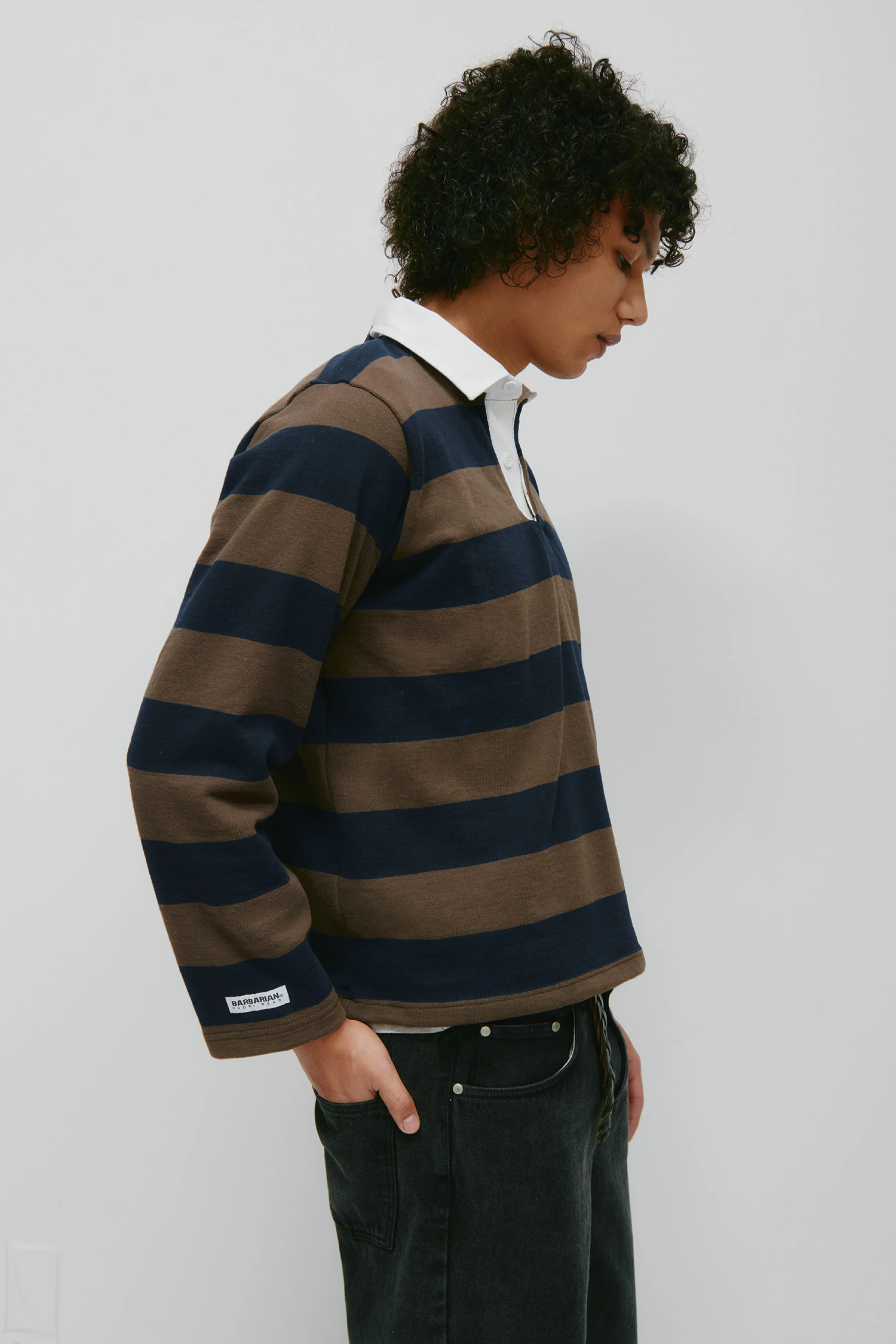 Shrunken Rugby Shirt in Navy/Moss - Image 5