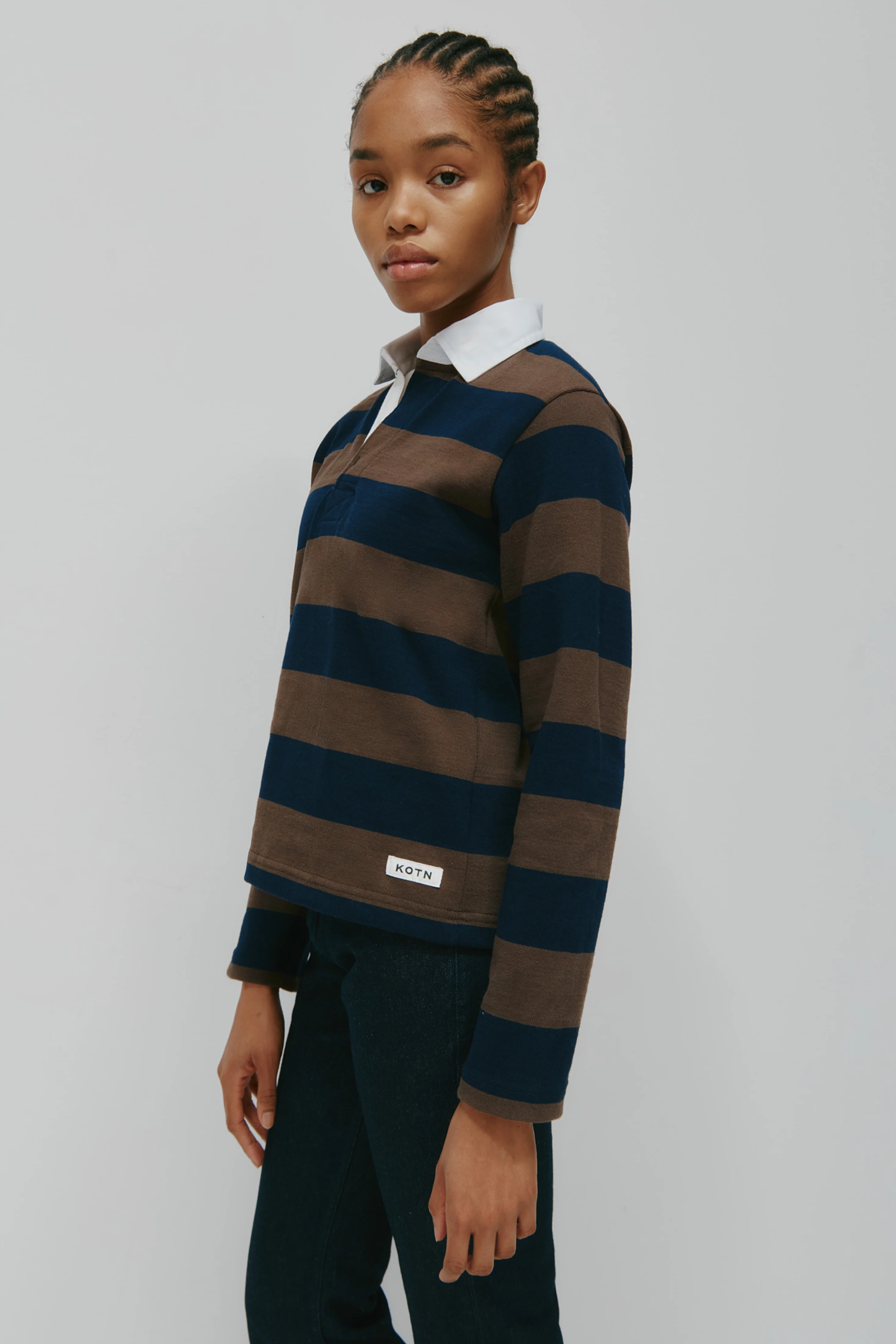 Shrunken Rugby Shirt in Navy/Moss - Image 6