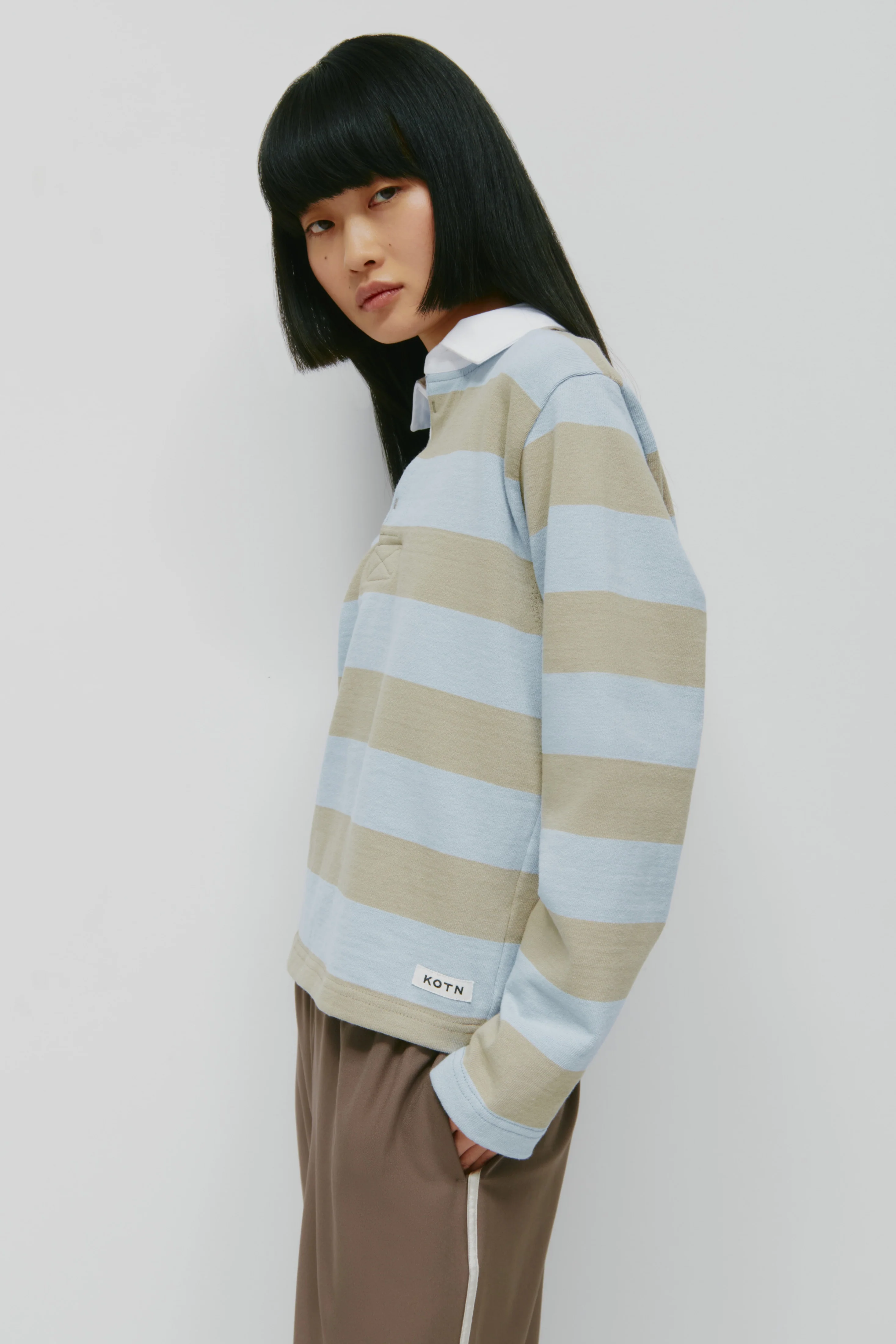 Shrunken Rugby Shirt in Taupe/Powder - Image 3