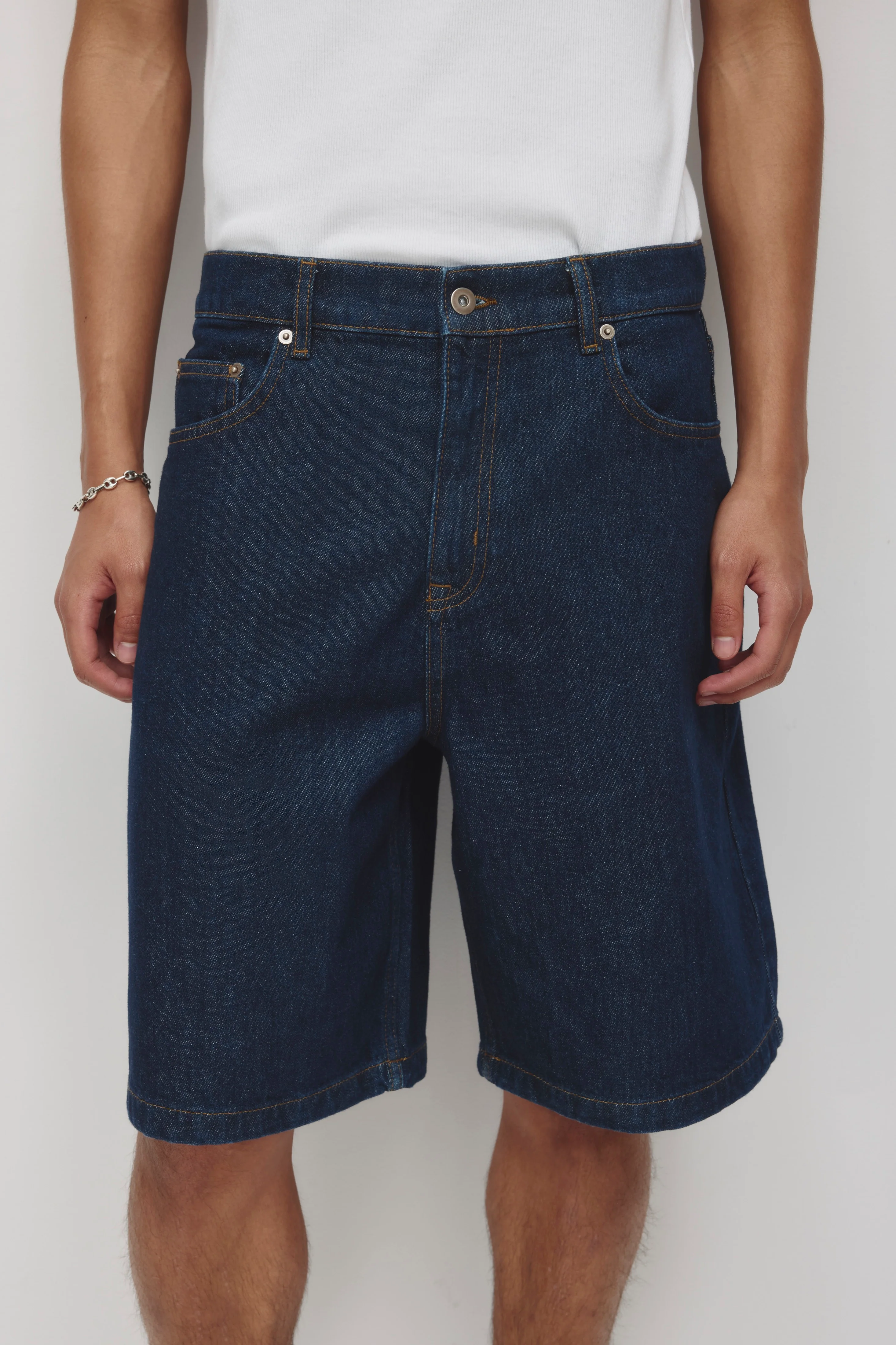 Unisex Antifit Denim Shorts in Dark Wash - Image 10