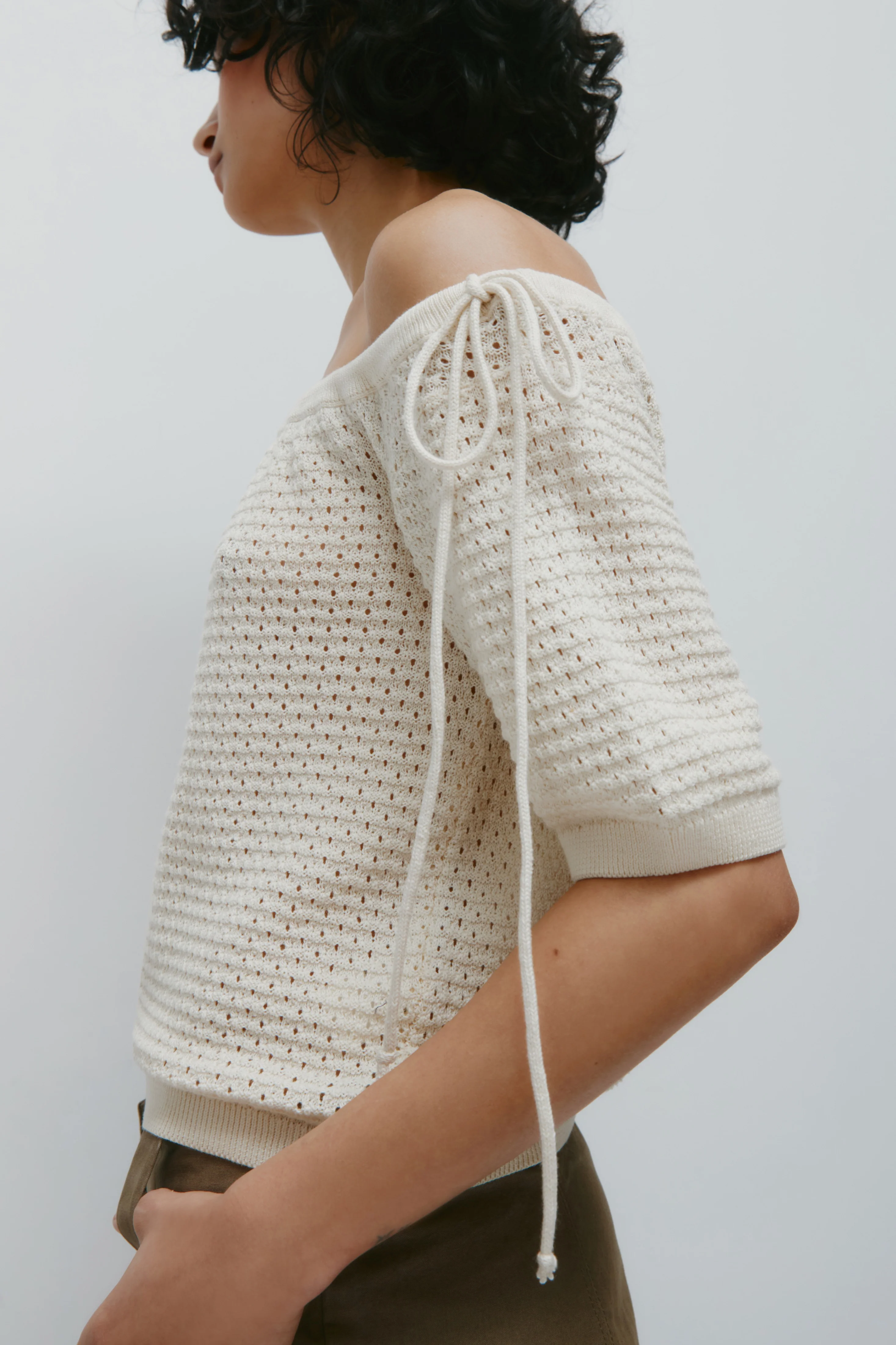 Women's Acacia Tie Boatneck Tee in Natural - Image 3